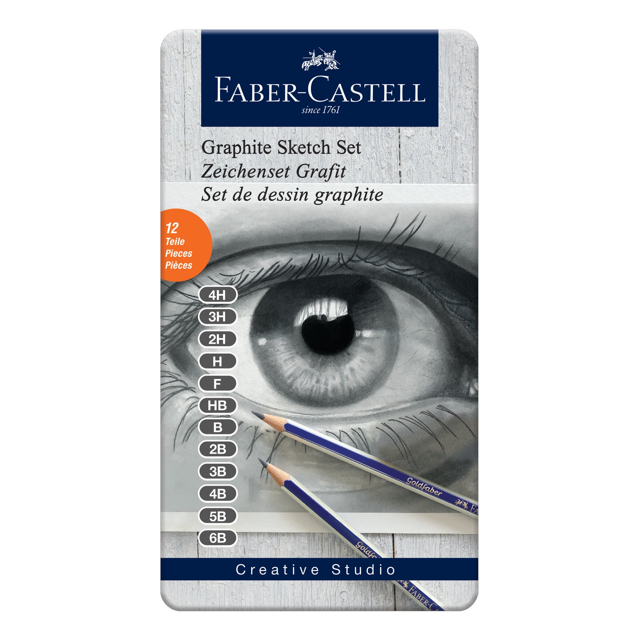 Premium Goldfaber Graphite Pencils Set - 12 Pack (Tin Box) #900012 for Artists, Sketching & Professional Drawing