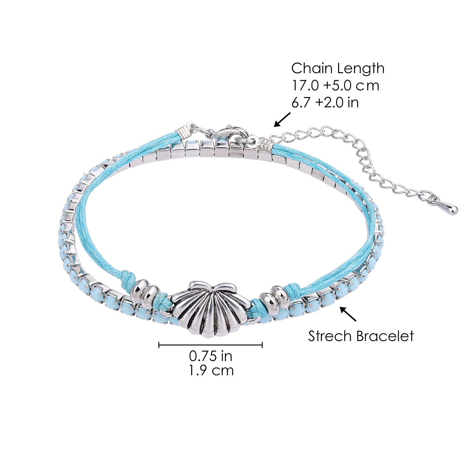 Boho Starfish Turtle Conch Shell Beach Bracelet for Women - Adjustable Stretch Anklet with Turquoise Beads, Foot Chain Jewelry - Perfect for Summer Vacations, Beach Parties and Boho Fashion Accessories