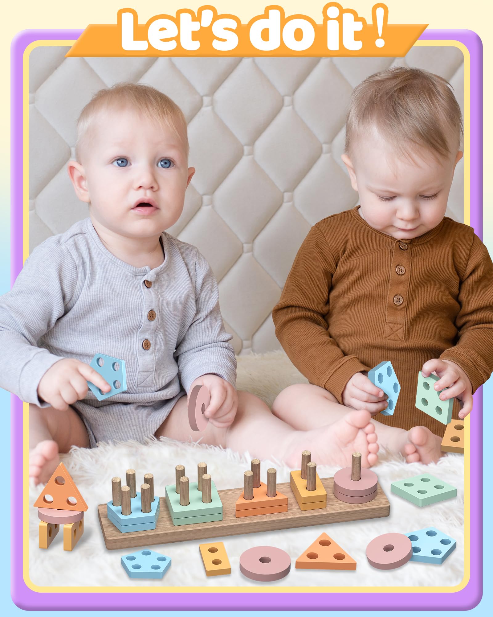 Montessori Wooden Stacking Blocks - Educational Toddler Toys for 1 2 3 Year Old Boys & Girls | Birthday Gift for 1-4 Year Olds | Learning Puzzle Game for Early Childhood Development | Perfect for Home, Preschool & Daycare Activities