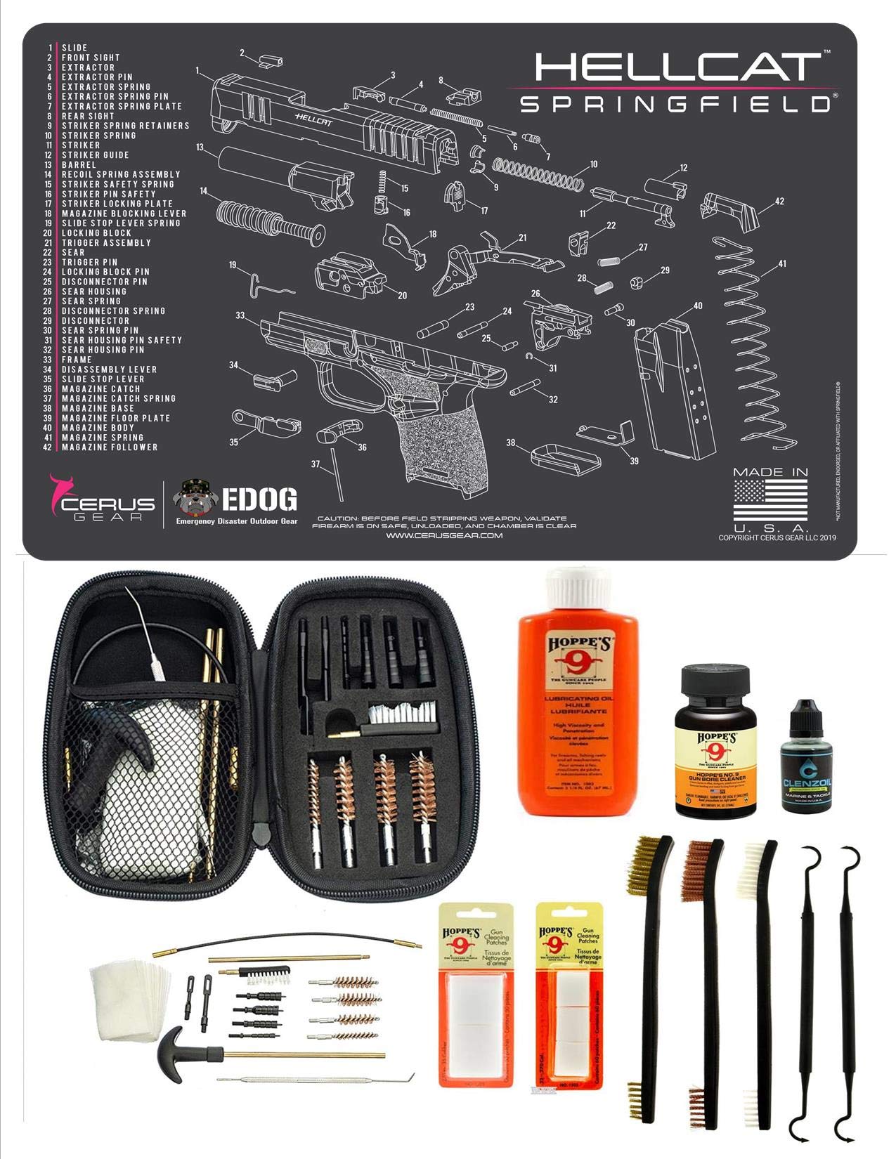 EDOG Range Warrior 27-Piece Gun Cleaning Kit - Compatible with Springfield Armory Hellcat - Pink Trim Schematic Mat for Women - .22, 9mm to .45 Caliber Maintenance Set with Tactical Guide - Perfect for Range Days & Firearm Care