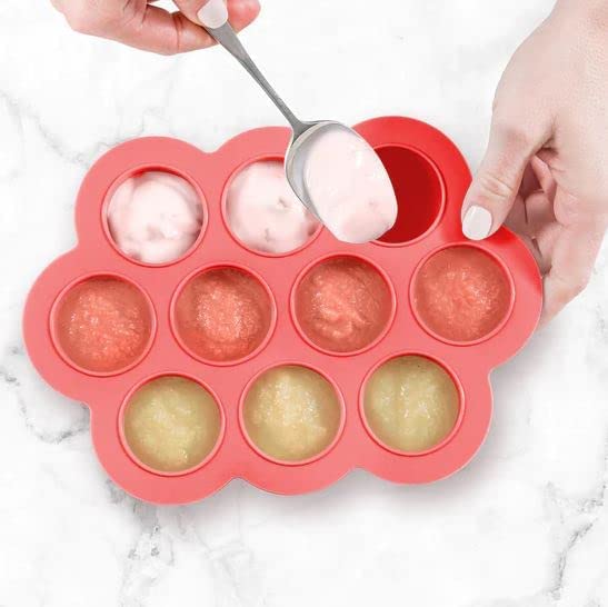RAGYULA Silicone Baby Food Storage Tray with Lid - BPA Free Freezer Safe, Microwave & Dishwasher Safe - Perfect for Homemade Puree, Breast Milk Storage & Meal Prep (Red, Pack of 1) - Ideal for Busy Parents & On-the-Go Feeding