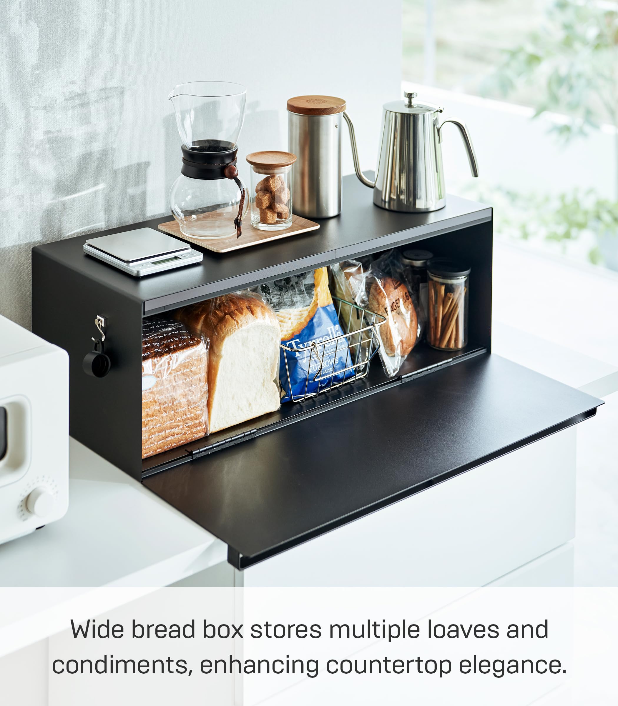Yamazaki Home Tower Wide Bread Box - Stainless Steel Bread Storage Container for Kitchen Counter | Perfect for Keeping Bread Fresh and Organized in Pantry or Dining Room