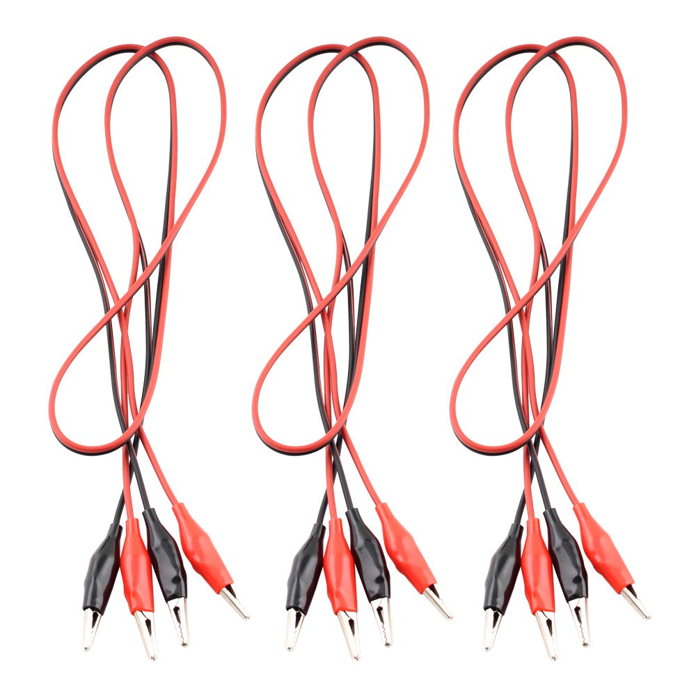 Eiechip Insulated Alligator Clips with Wires - 42 Inch Test Cable, Double-Ended Electrical Clips (Black & Red, 3 Groups) - Perfect for Circuit Testing, DIY Electronics, and Automotive Repairs