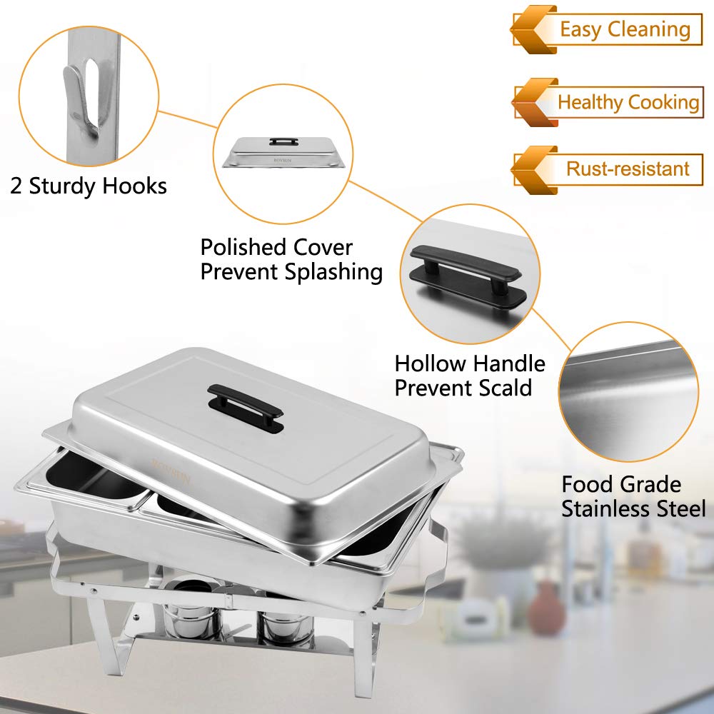 ROVSUN 8 Quart 2 Pack Stainless Steel Chafing Dish Buffet Set - NSF Certified Catering Chafer with 3 Half Size Food Pans & Foldable Frame - Perfect for Restaurants, Parties, Weddings & Buffet Serving