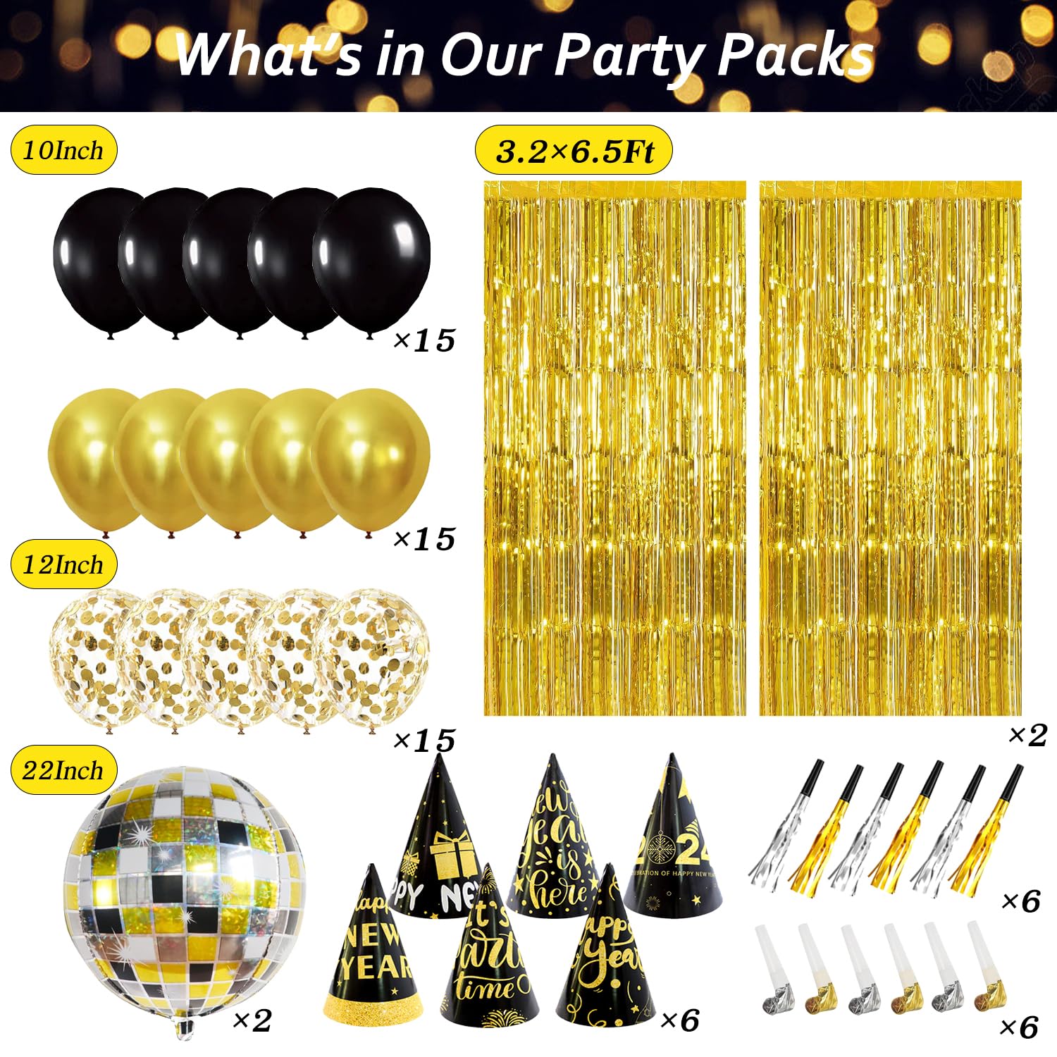 2025 Black & Gold New Year Party Decorations Set - Balloons, Banner, Hanging Swirls & Curtains for New Year's Eve Celebrations | Elegant Holiday Home & Office Decor