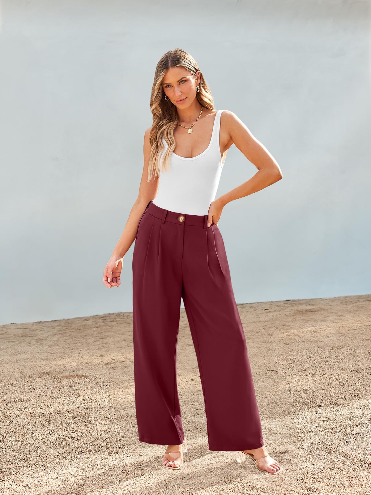AUTOMET Women's Wide Leg Dress Pants - High Waisted Loose Fit Business Casual Work Trousers with Pockets - Office Wear & Professional Outfits 2025