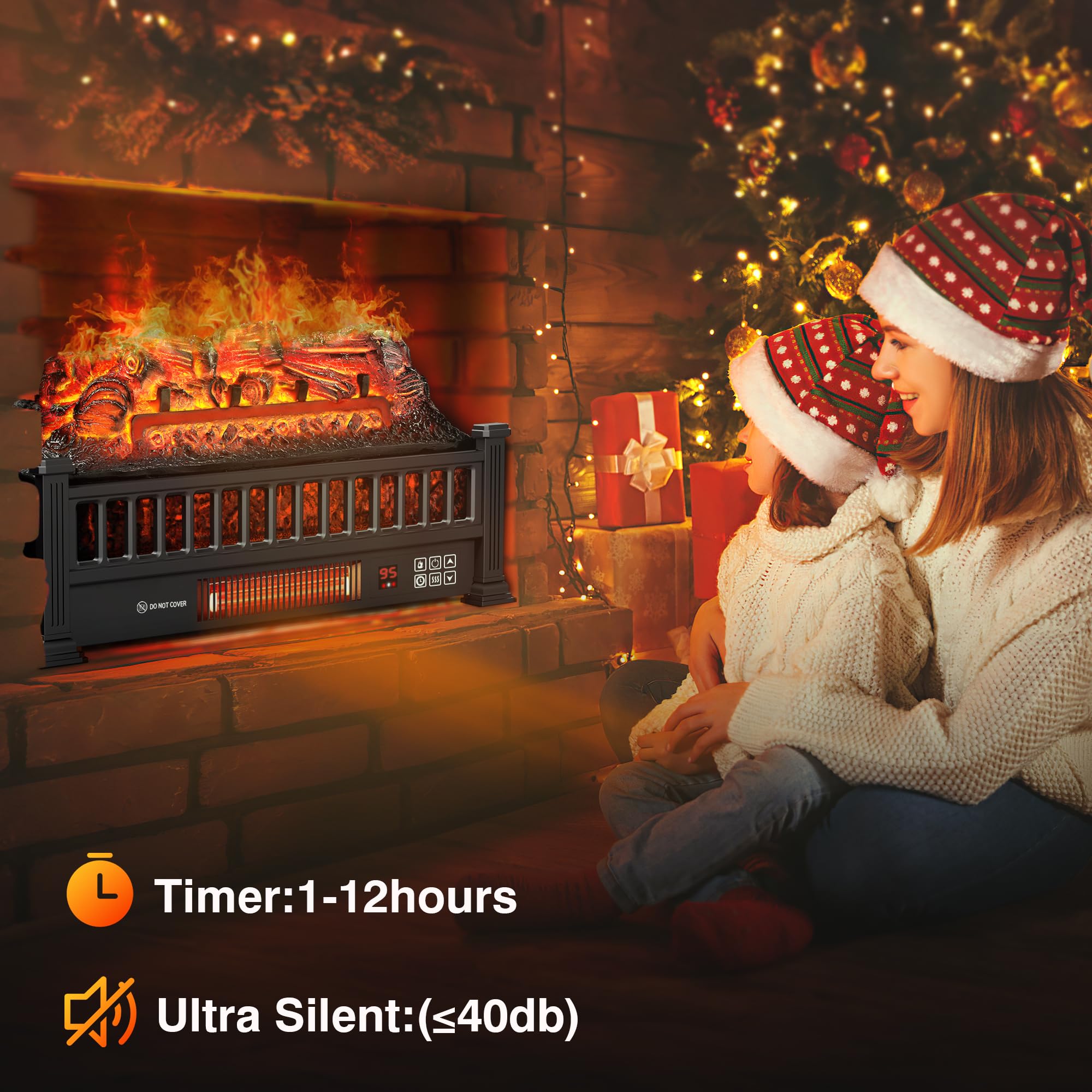 20-Inch Electric Fireplace Logs with Remote Control - Adjustable Flame Colors & Realistic Fake Firewood - 1500W Heater with Overheat Protection, Timer & Thermostat - Perfect for Living Room, Bedroom & Office Warmth (Black)
