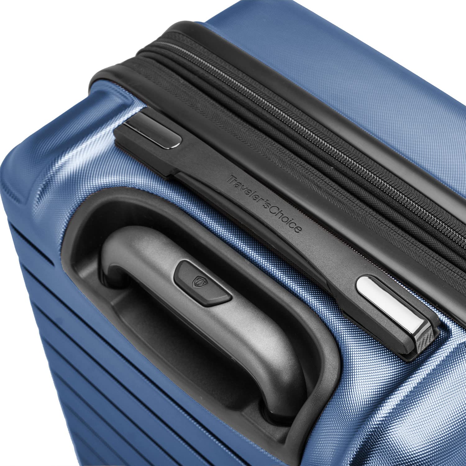 Traveler's Choice Archer Polycarbonate Hardside Spinner Luggage Set with Tie Down Straps - 29-Inch Checked Blue Suitcase for Air Travel & Vacation Packing