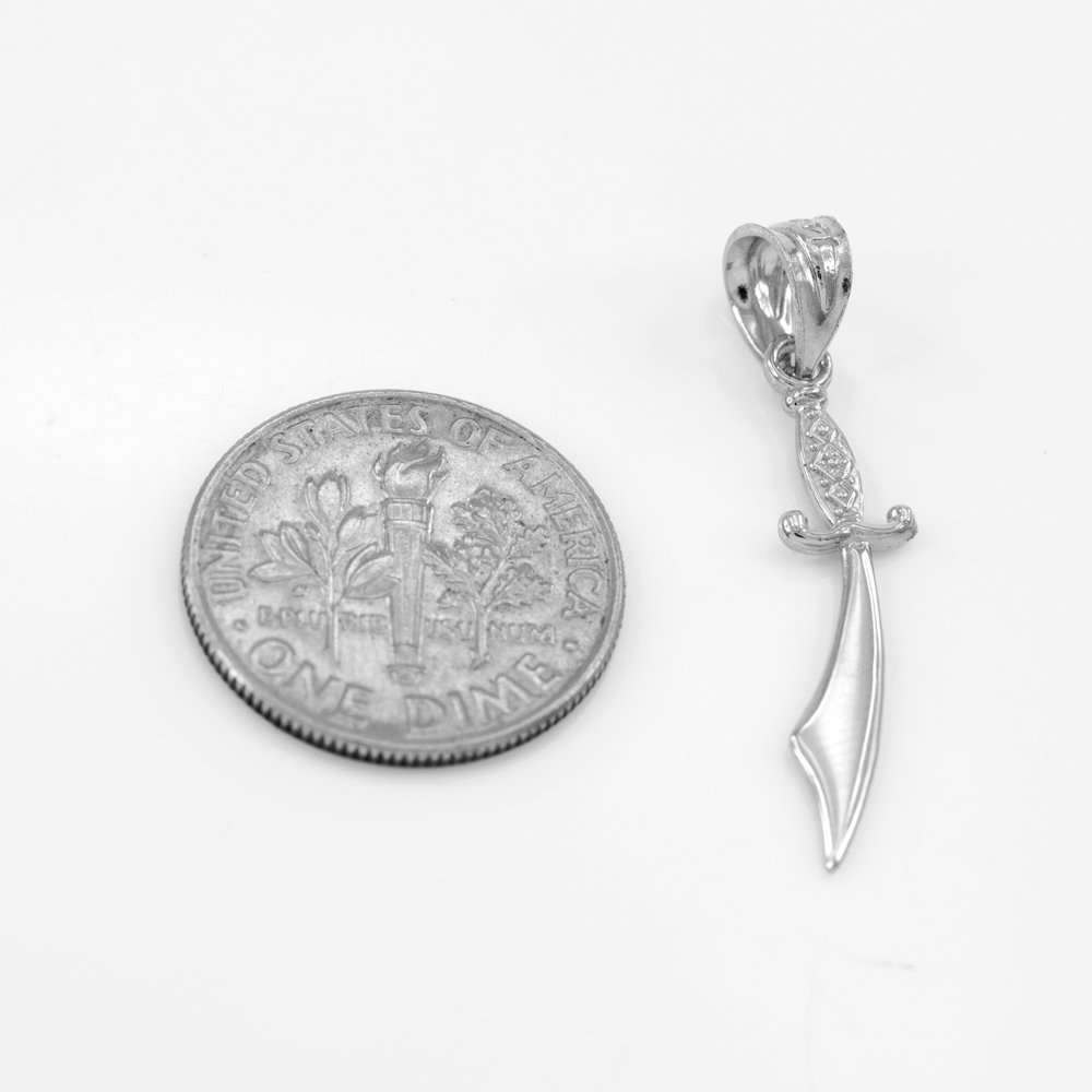 10k White Gold Scimitar Islamic Charm Necklace for Men & Women - Elegant Polished Pendant - Perfect for Eid, Ramadan Gifts & Special Occasions