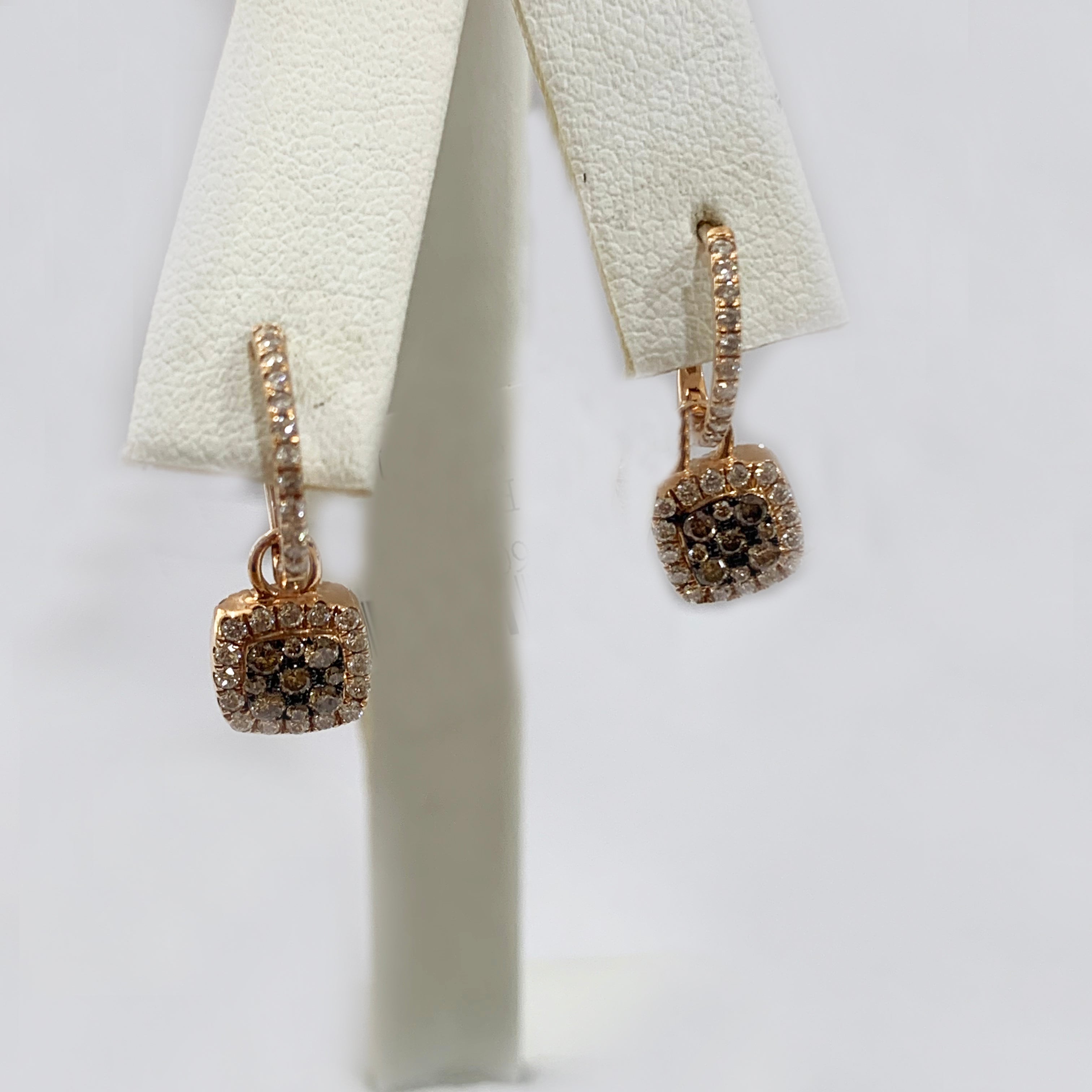 14K Rose Gold Brown & White Diamond Flip Earrings for Women – Elegant Dangle Hoop Earrings for Party, Wedding & Special Occasions
