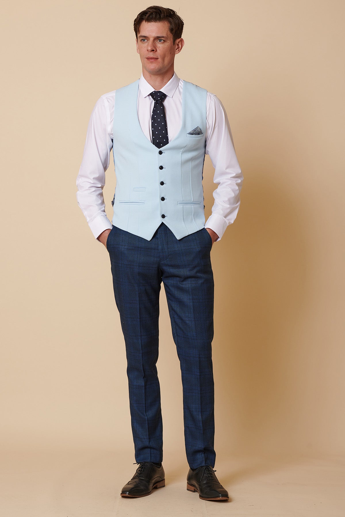 KELVIN Men's Sky Blue Single Breasted Waistcoat Vest - Formal & Casual Slim Fit for Weddings, Business, and Office Wear