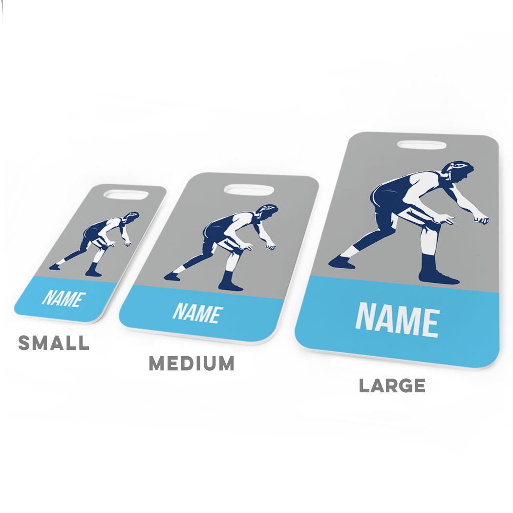 Personalized Wrestling Luggage Tag - Custom Wrestler Name & Design - Small Blue Bag Tag with Standard Lines - Perfect for Gym Bags, Travel Luggage & Sports Equipment Identification