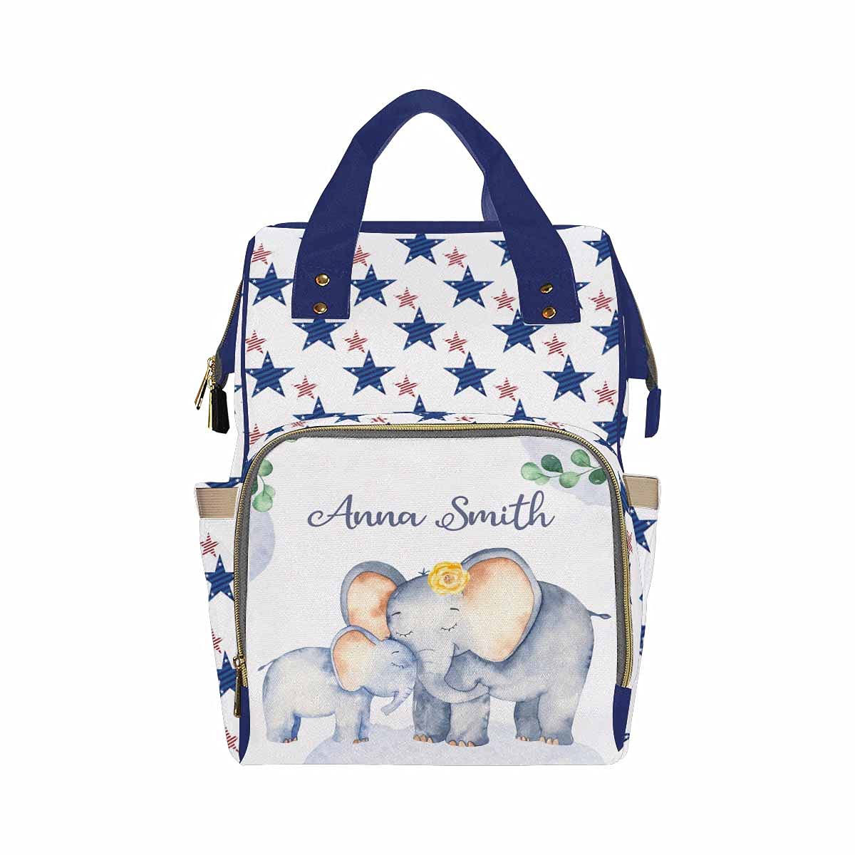Artsadd Personalized Elephant Star Diaper Backpack - Custom Name Baby Diaper Bag for Boys & Girls, Waterproof Multifunctional Travel Daypack - Perfect Gift for New Parents, Ideal for Daycare, Outings & Family Trips