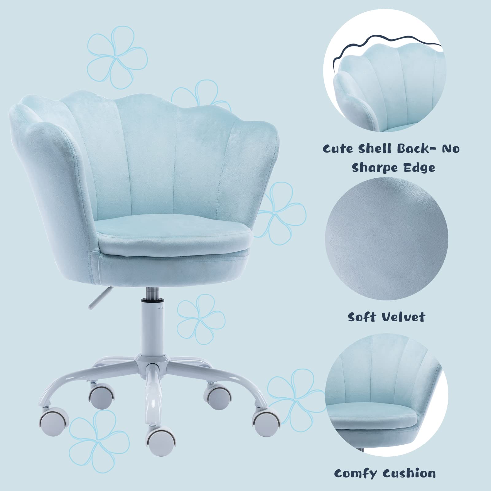 **Adjustable Kids Study Chair - Cute Swivel Rolling Desk Chair for Boys & Girls, Ergonomic Children's Armchair for Bedroom, Study Room, or Gift (Baby Blue) - Perfect for Homework, Reading & Gaming**
