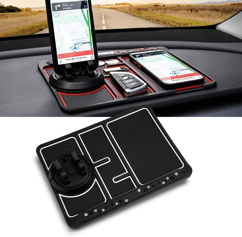 Non-Slip 360° Rotating Car Phone Holder - Universal 4-in-1 Dashboard Mount with Replaceable Parking Card & Aromatherapy - Anti-Slip Phone Pad for Car, Truck, SUV (Red+Black) - Perfect for Commuting, Road Trips & Hands-Free Navigation