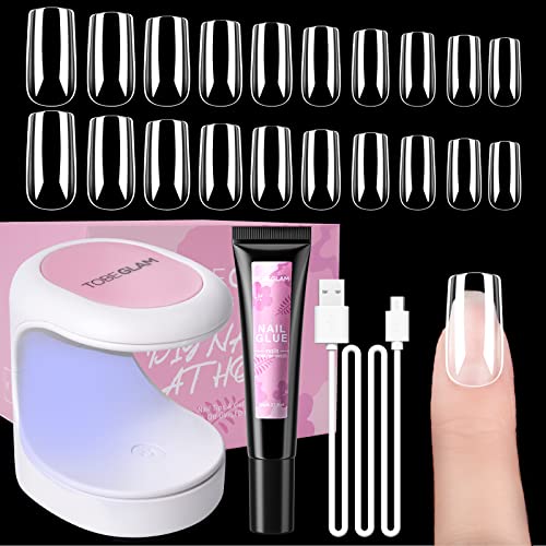 TOBEGLAM 500PCS Square Fake Nails Kit with UV Lamp & Glue Gel for DIY Nail Art at Home