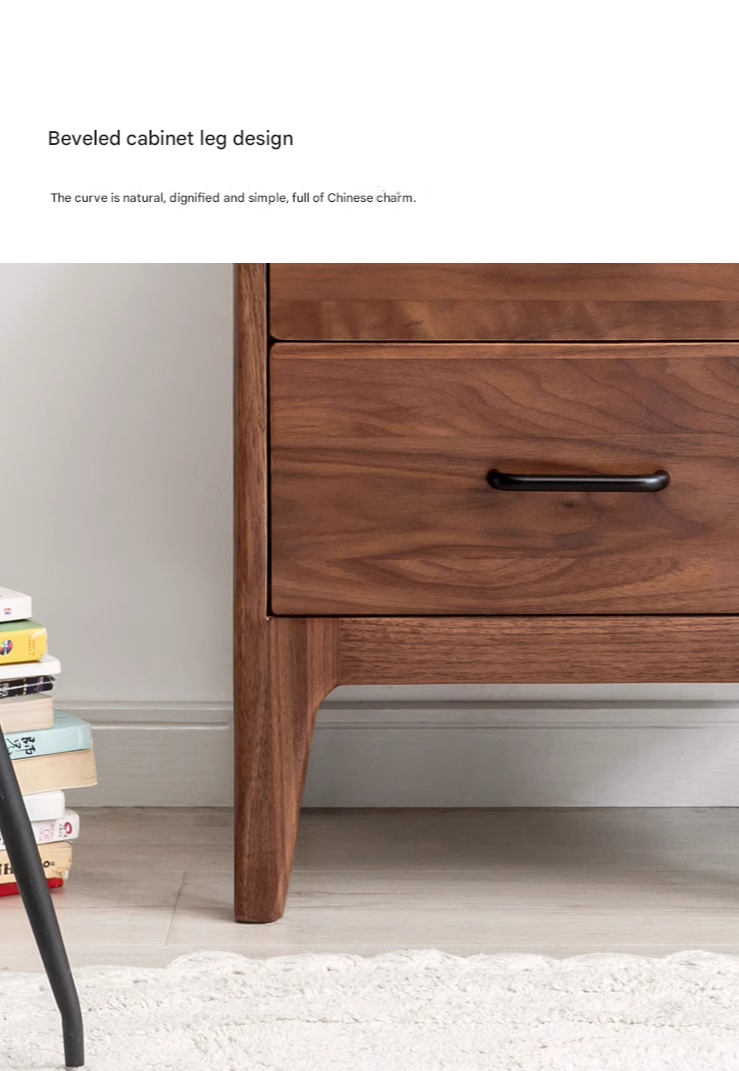 Premium Black Walnut Solid Wood Modern Nightstand - Stylish Bedside Table with Drawer for Bedroom, Living Room & Guest Room