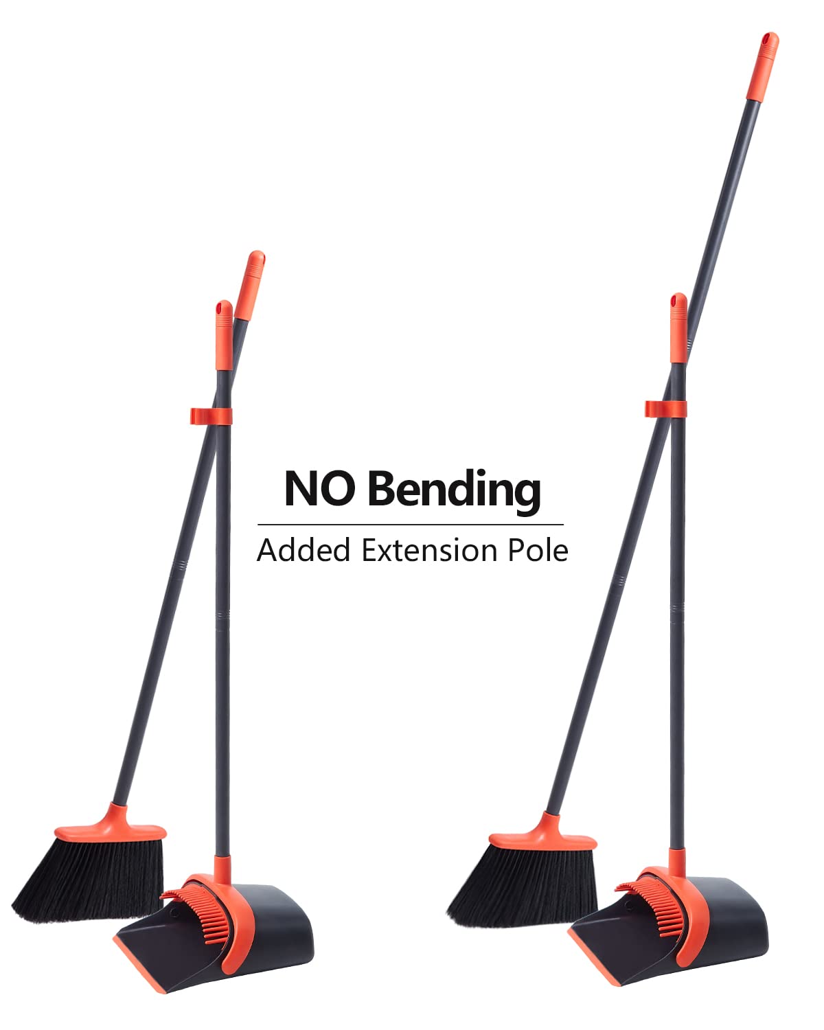 **Heavy Duty Broom and Dustpan Set with Extension Pole - Foldable, Built-in Teeth for Easy Cleaning - Ideal for Home, Office, Lobby - Space-Saving Storage Design**    *(Perfect for pet hair, hardwood floors, and quick clean-ups in kitchens, garages, and entryways!)*