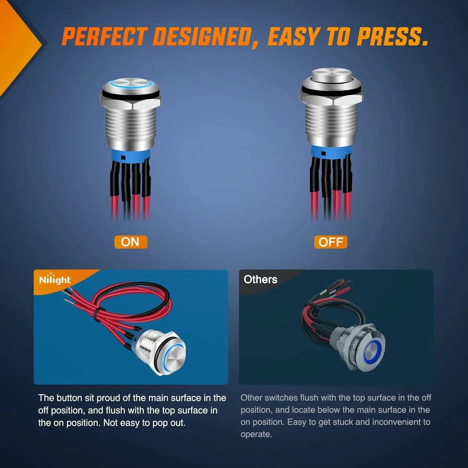 12mm 12V Waterproof Latching Push Button Switch - ON/OFF IP67 Rated for Marine, RV & Outdoor Electrical Applications