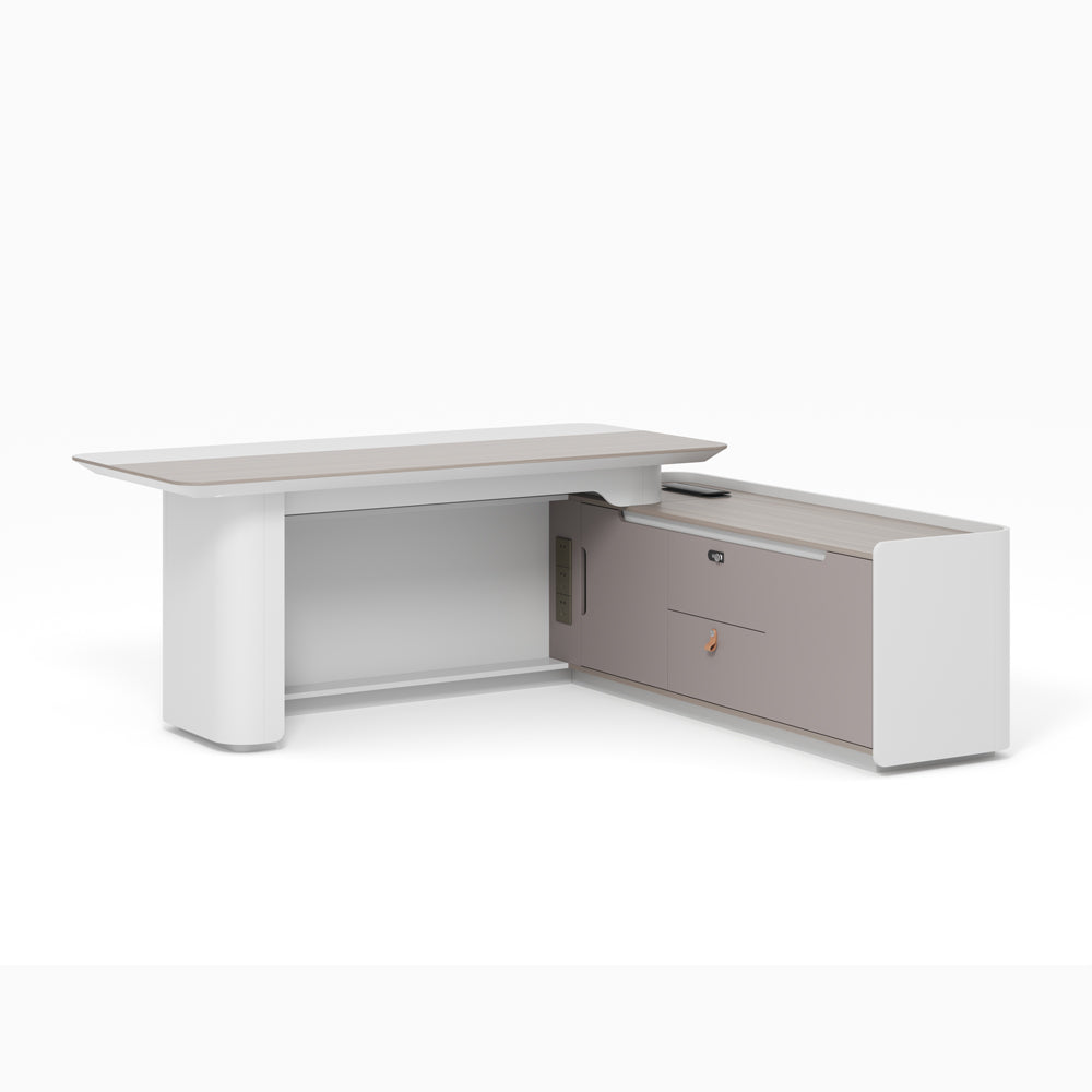 LUSH Executive Desk Right Return 240cm White & Taupe - Premium Office Furniture for Home & Business Workspaces