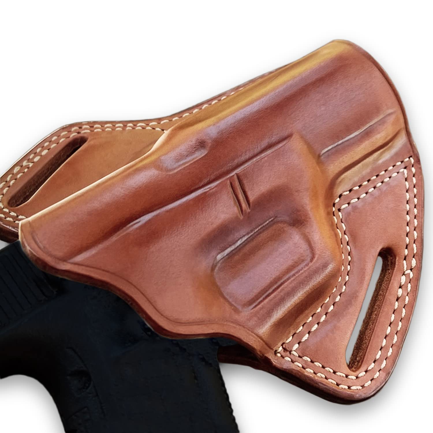 Premium Leather Pancake OWB Belt Holster Open Top - Fits Glock 17/22/31 Gen1/2 - Right Hand Draw - Brown Color #1013 - Perfect for Concealed Carry, Range Training & Outdoor Activities