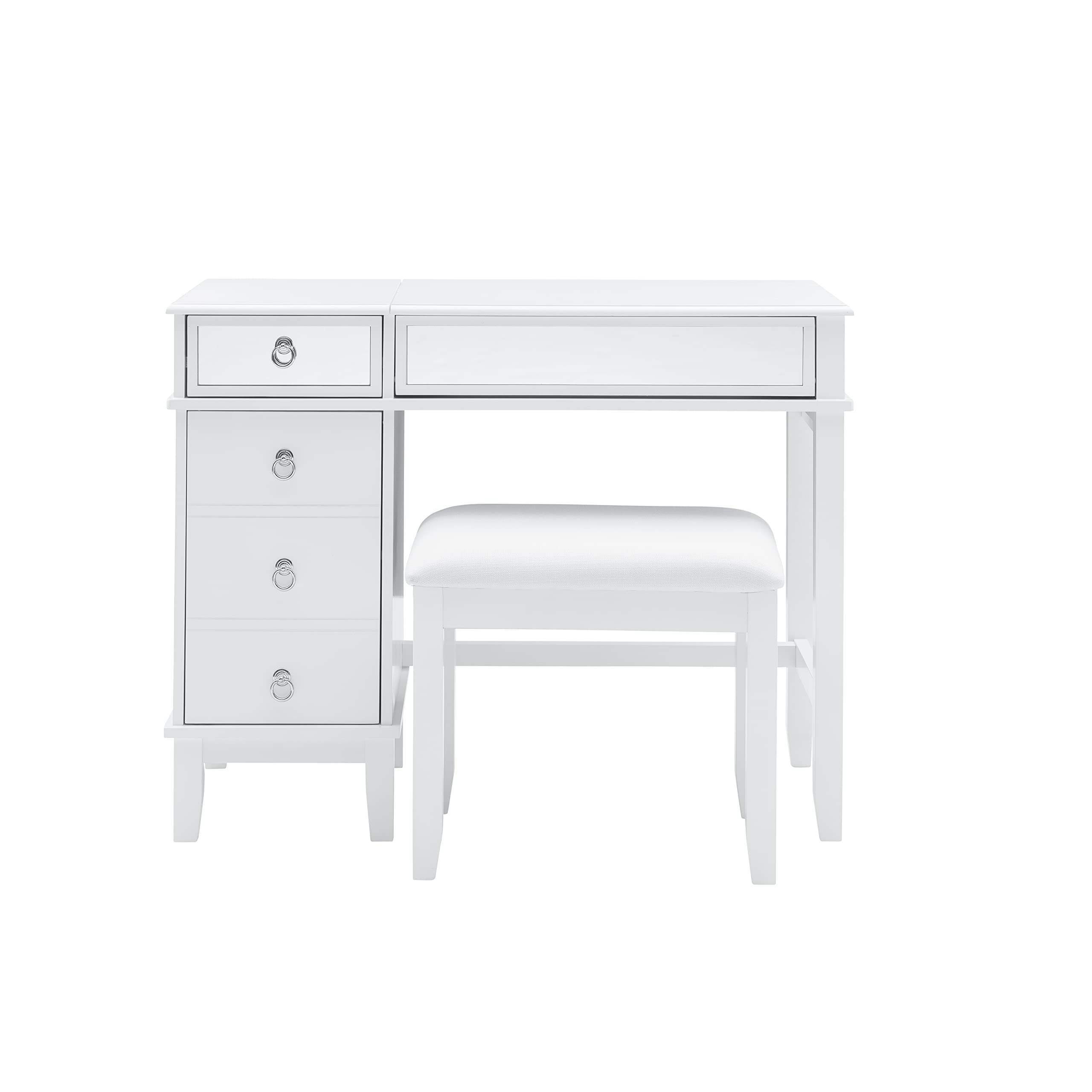 Linon White Vanity Set with Mirror & Stool - Elegant Dressing Table for Bedroom, Bathroom & Makeup Area