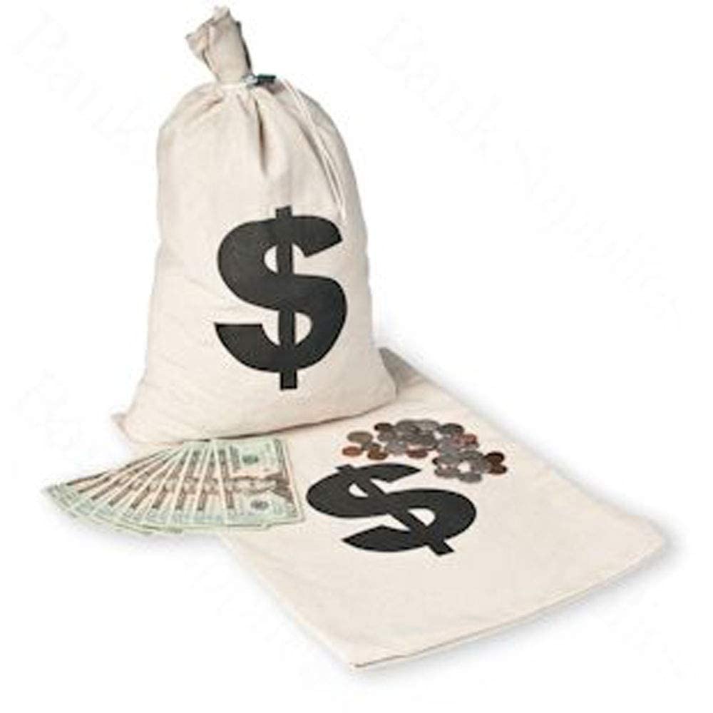 Premium Black Dollar Imprint Coin & Currency Sack Bags - 12