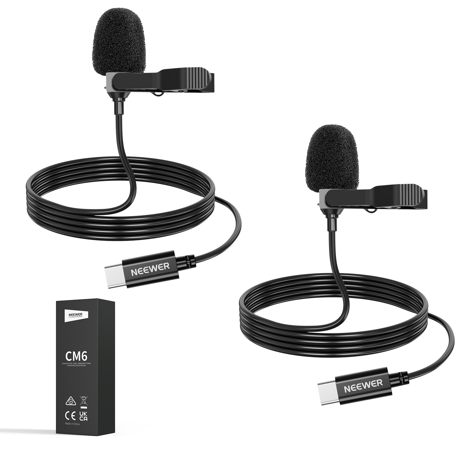 NEEWER CM6 2 Pack Omnidirectional USB-C Lavalier Microphone for Smartphones, Cameras & Laptops - Perfect for Podcasting, Interviews, YouTube Videos & Live Streaming