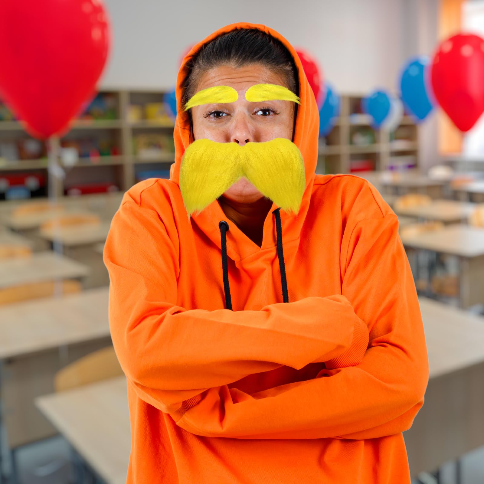 Funny Yellow Fake Mustache and Eyebrows Set - Cosplay Costume Accessories for Men & Women - Perfect for Halloween, Parties, and Themed Events
