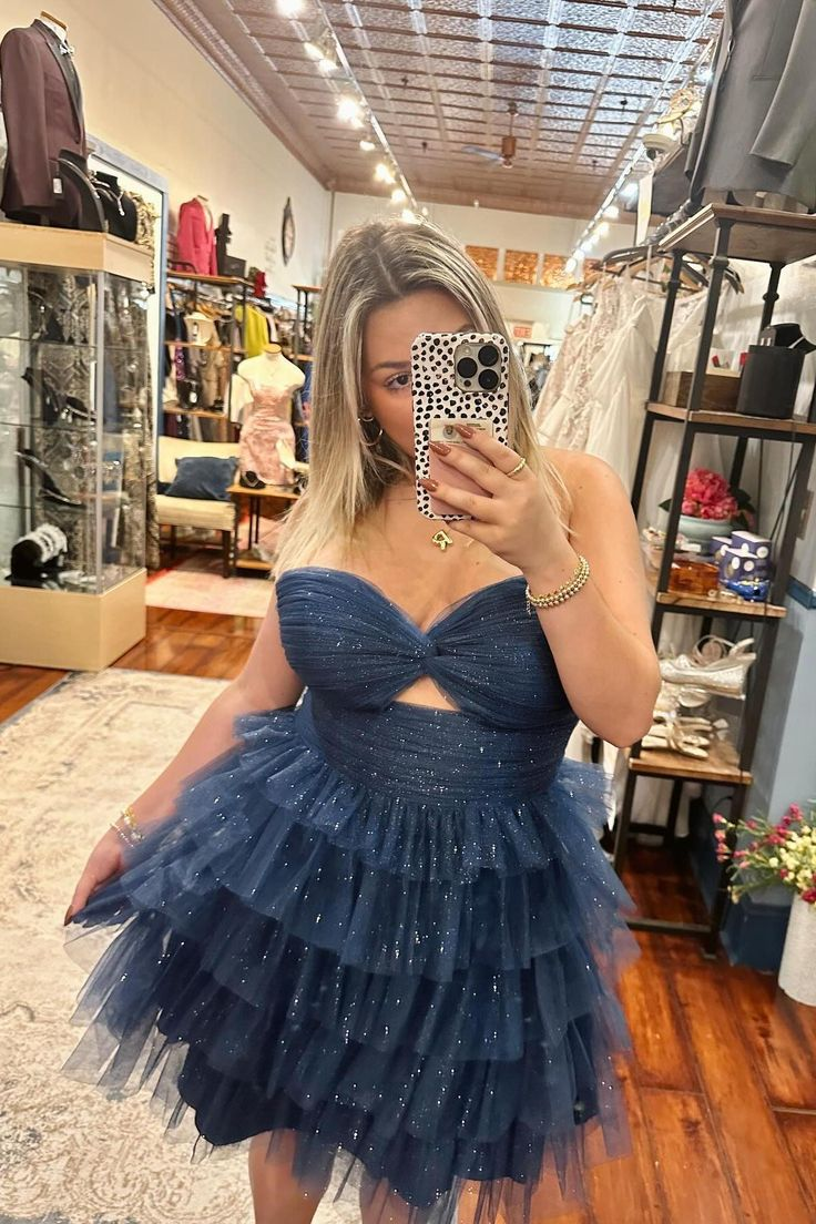 Navy Blue Layered Ruffle Short Homecoming Dress - Elegant Cocktail Party Dress J4269 for Prom, Homecoming, and Special Occasions