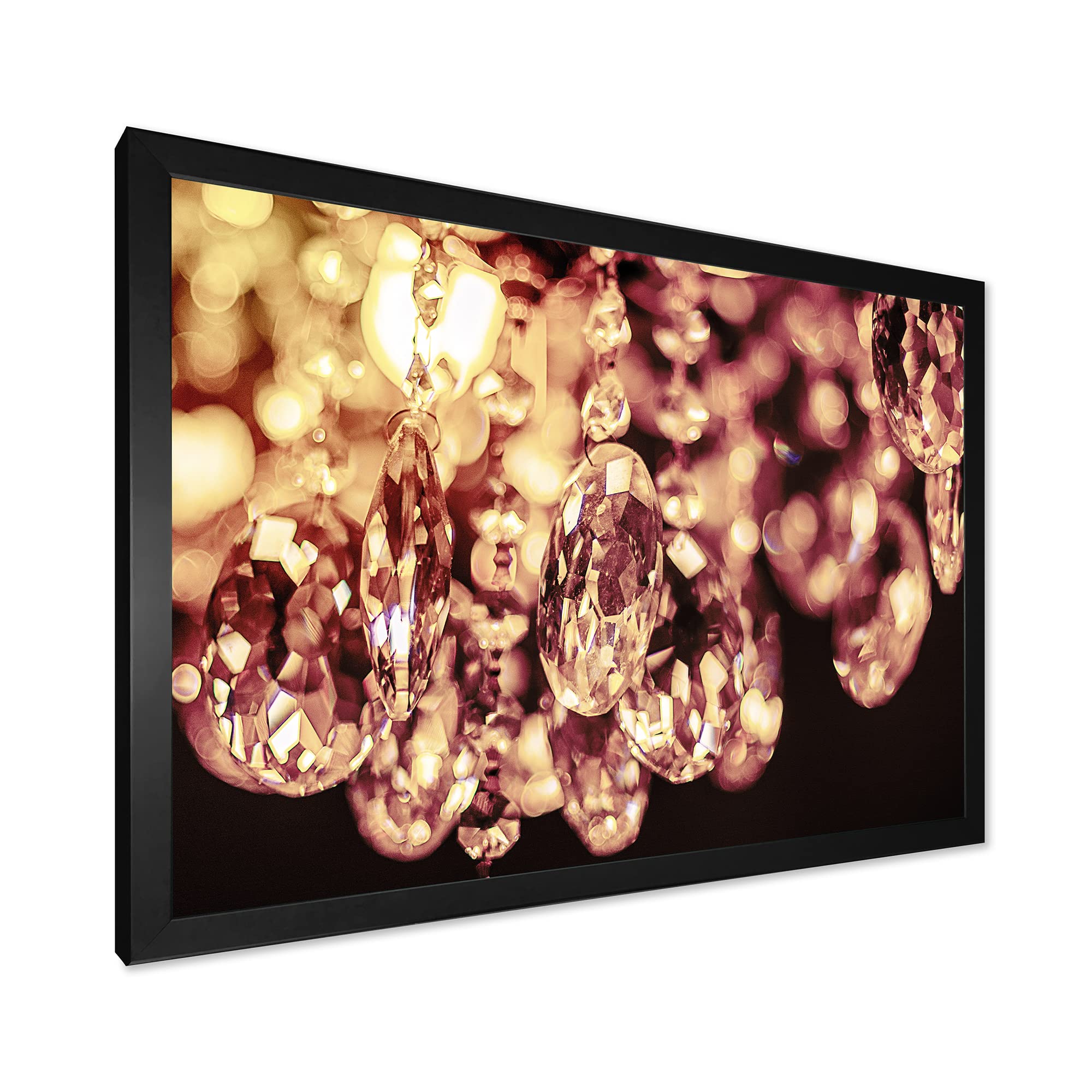 DesignQ Crystal Chandelier - Modern Hanging Bright Chandelier with Framed Wall Art for Living Room, Bedroom & Dining Room Decor