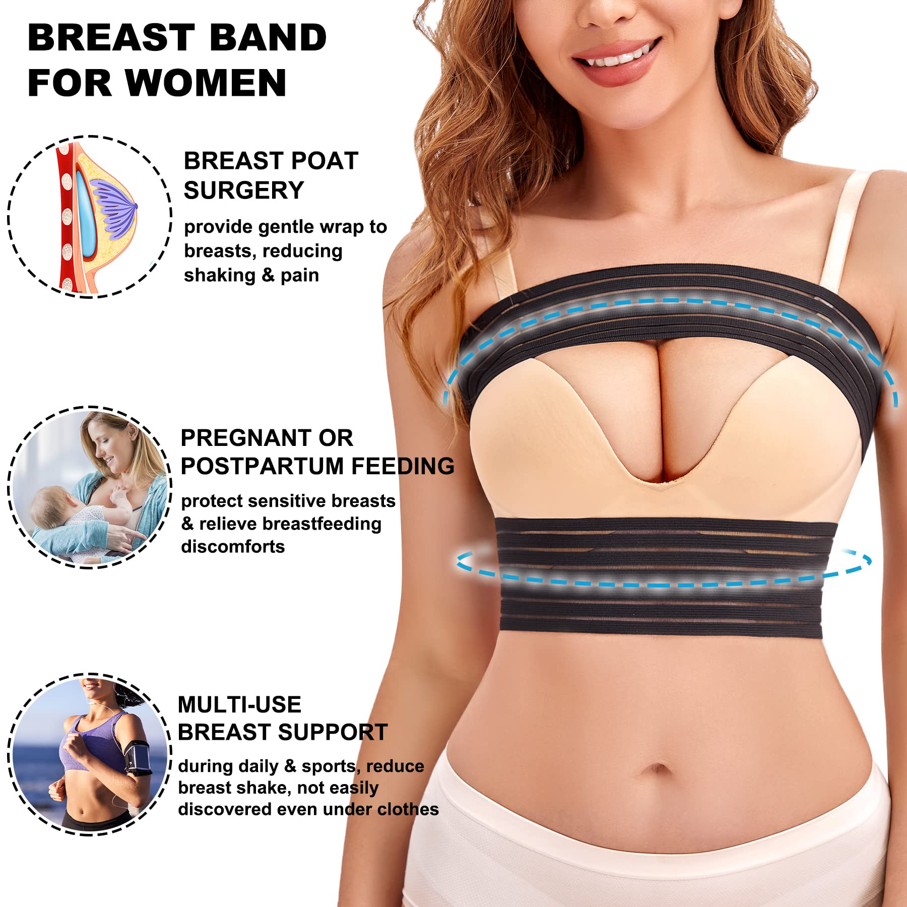 Post-Surgery Breast Implant Stabilizer Band for Women - Compression Support for Breast Augmentation & Reduction - Medical Chest Support Strap for Large Breasts & Exercise Recovery - Ideal for Post-Op Care & Active Lifestyles