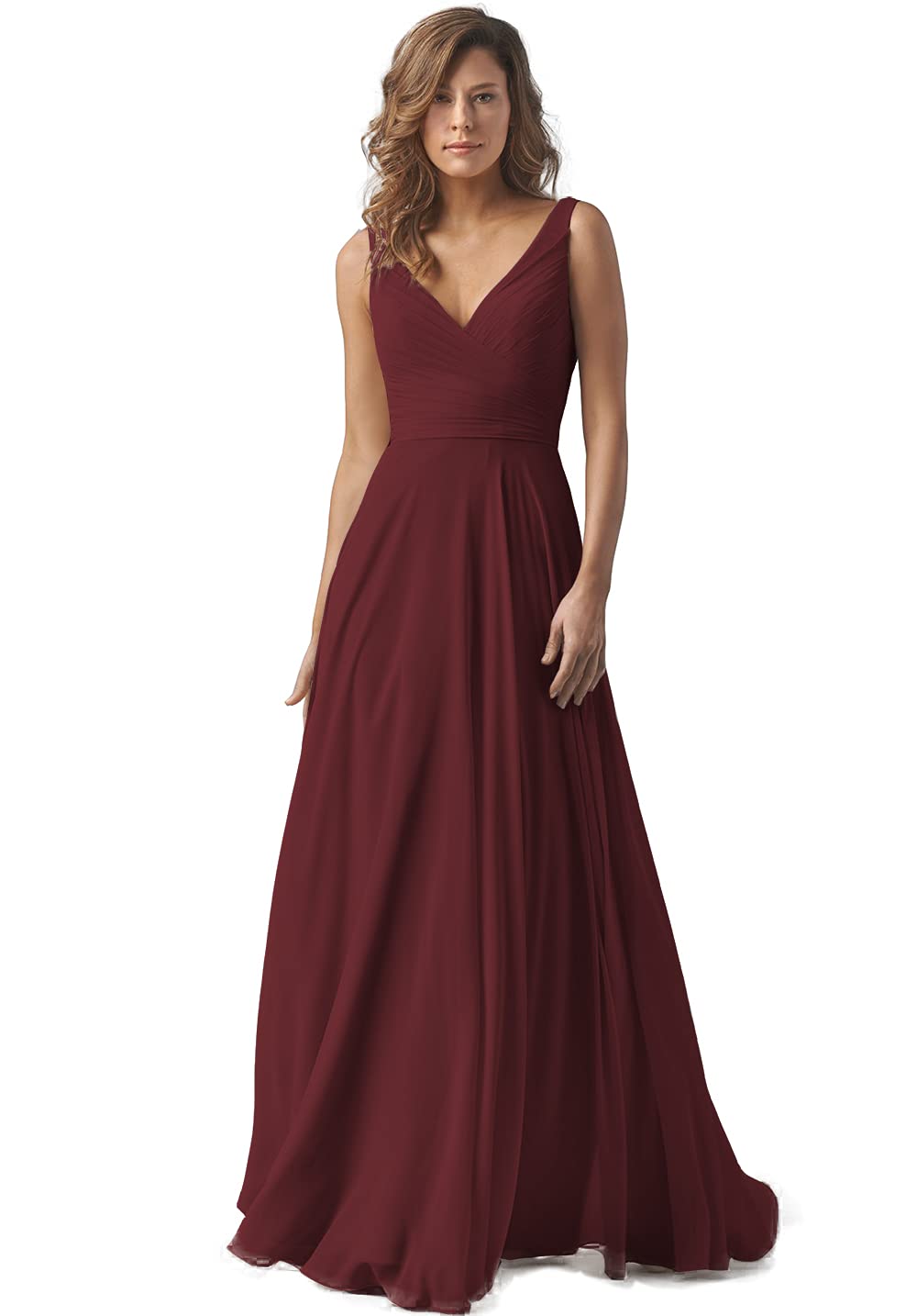 Elegant Ruched Chiffon Bridesmaid Dress for Women - V-Neck Long Formal Wedding Party Gown CM019 | Perfect for Weddings, Proms, and Special Occasions