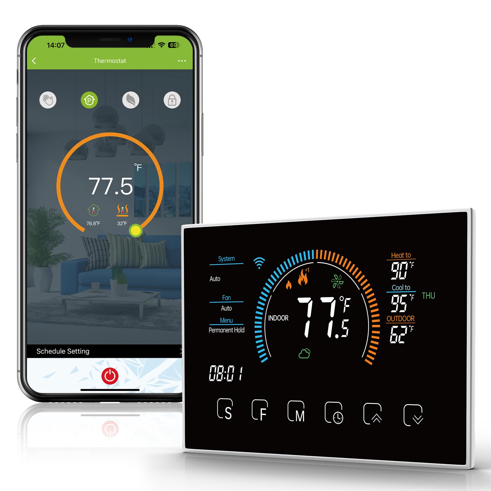 Smart WiFi Thermostat for Home - DXstring Programmable Thermostat with Digital Display, 5+1+1 Schedule, Energy Saving, Voice/APP/Touch Control (Includes C-Wire Adapter) - Perfect for HVAC, Heat Pump & Smart Home Automation