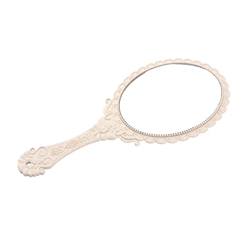 Antique Handheld Mirror with Embossed Rose Design - Vintage Vanity Mirror for Makeup, Travel & Bridal (Beige) | Perfect for Dressing Tables, Bridal Showers & Gift Giving