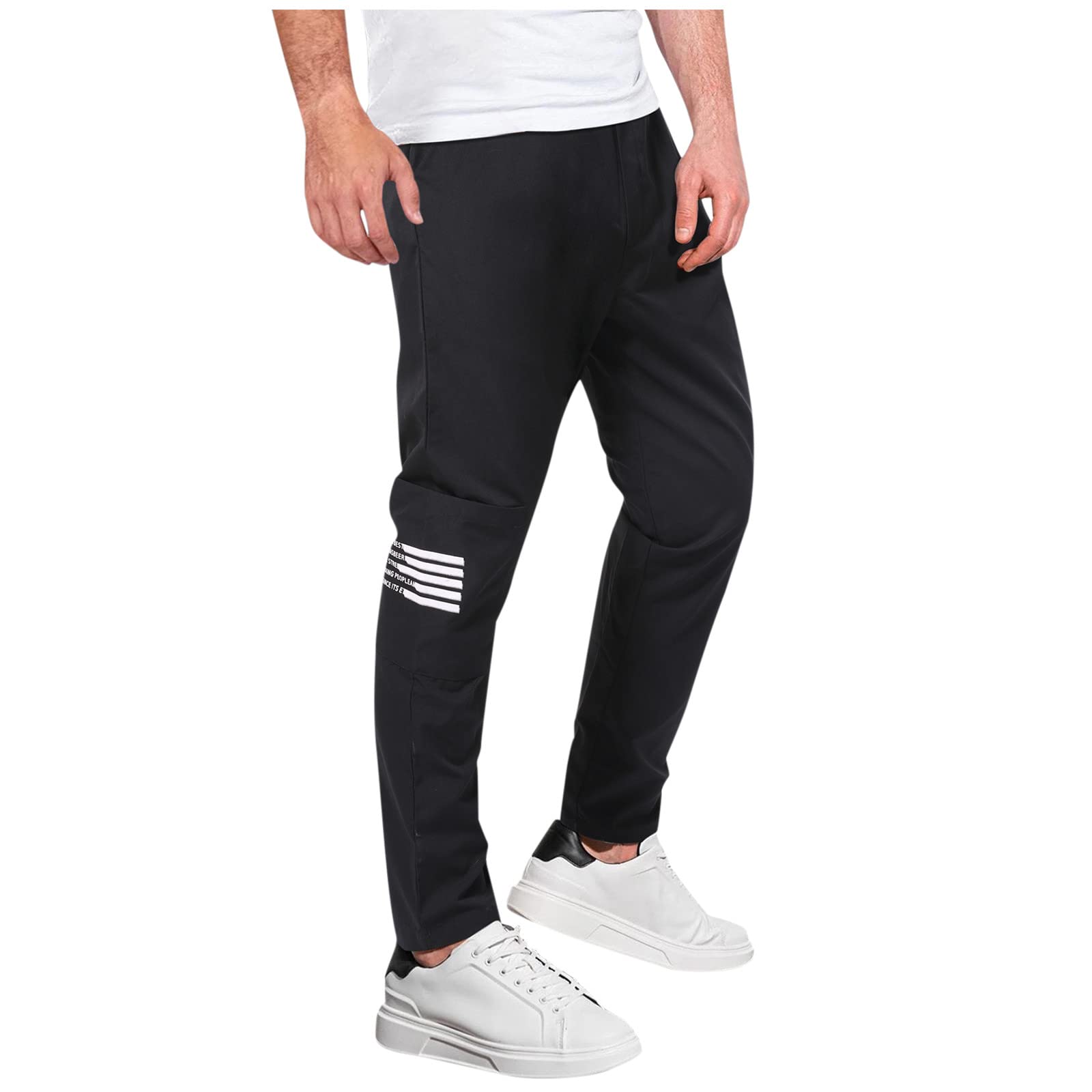 JIUMI Men's Casual Elastic Waist Pencil Pants with Pockets - Printed Trousers for Work & Office Wear - Comfortable Stretch Dress Pants for Business Casual & Daily Outfits