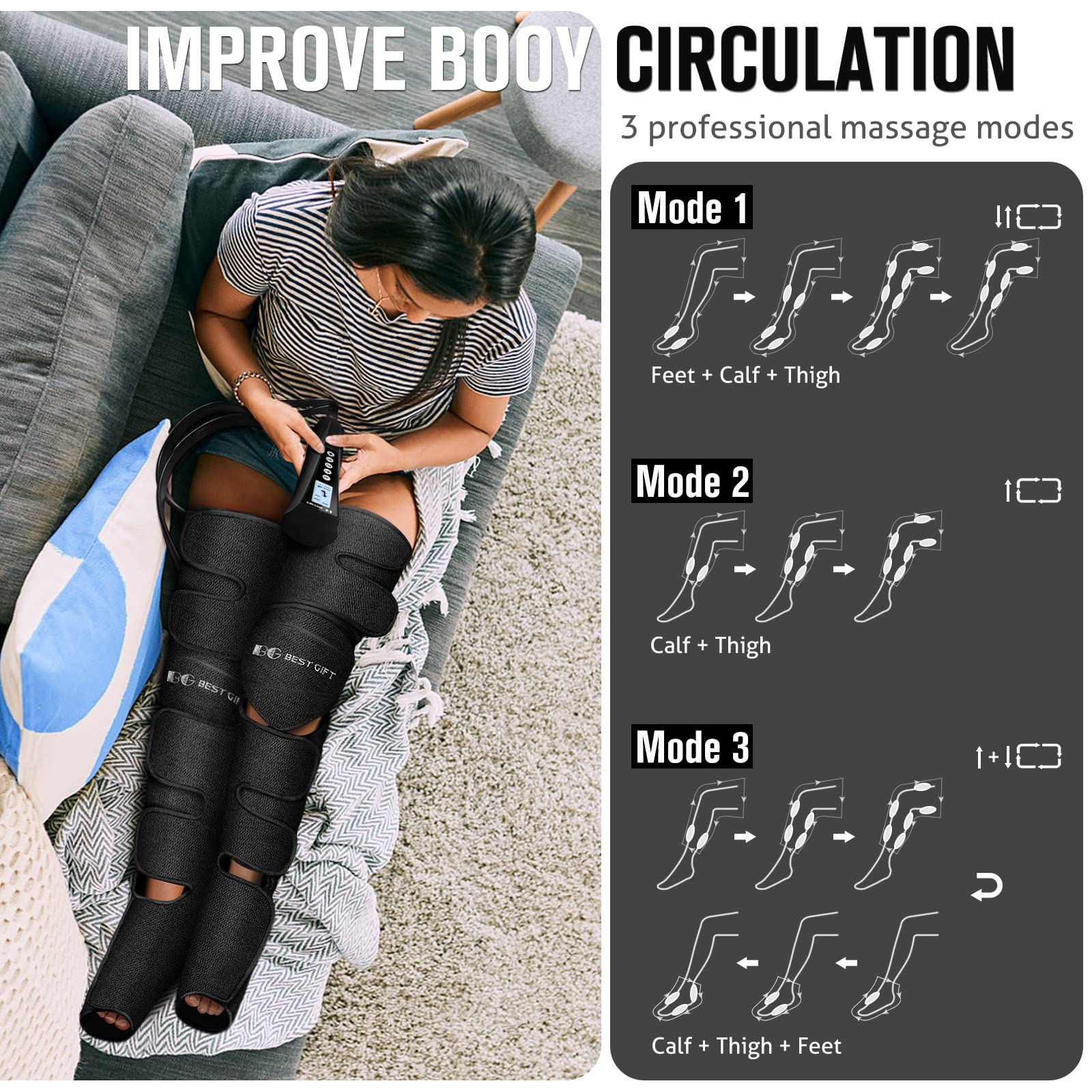 Premium Air Compression Leg Massager with Heat - Best Gift for Men, Women, Parents & Loved Ones - Relieves Muscle Fatigue in Feet, Legs, Calves, Thighs & Knees - Perfect for Christmas, Mother's Day, Father's Day - Ideal for Home Use, Office Relaxation & Post-Workout Recovery