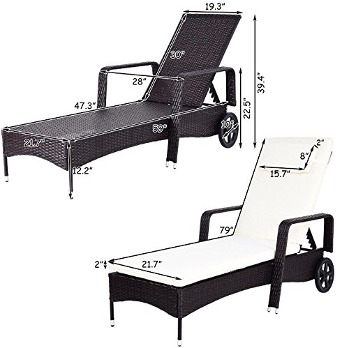 Premium Outdoor Chaise Lounge Chair with Thick Cushion - 6 Adjustable Ergonomic Backrest Positions, 2 Wheels & Rattan Design - Perfect for Patio, Garden, Backyard, Poolside & Beach Relaxation - Durable All-Weather Furniture for Outdoor Decor