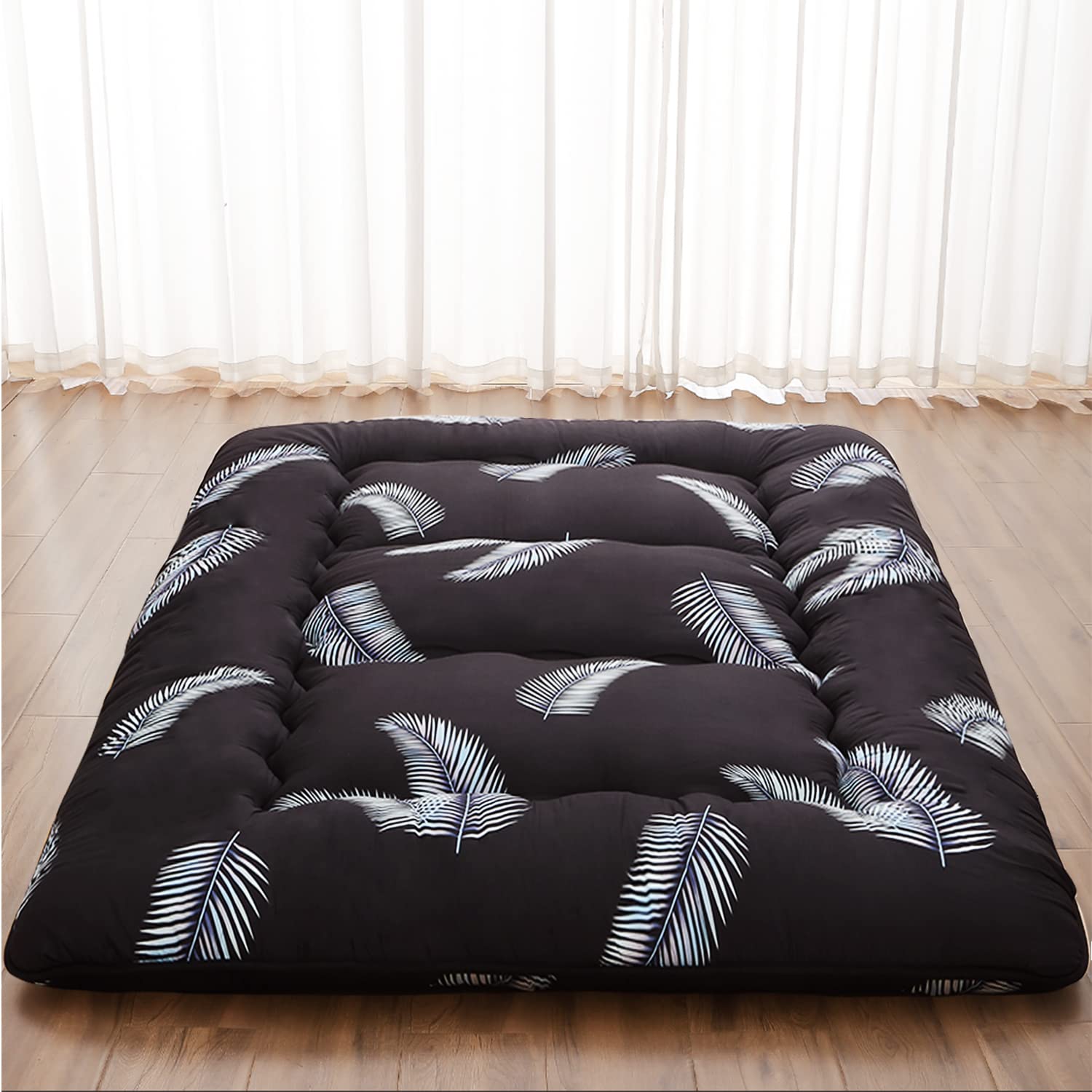 Japanese Futon Mattress - Foldable Floor Mattress with Washable Cover, Portable Tatami Mat for Camping, Travel & Guest Bedding (Black Feather, Full Size) | Perfect for Small Spaces, Sleepovers & Outdoor Adventures