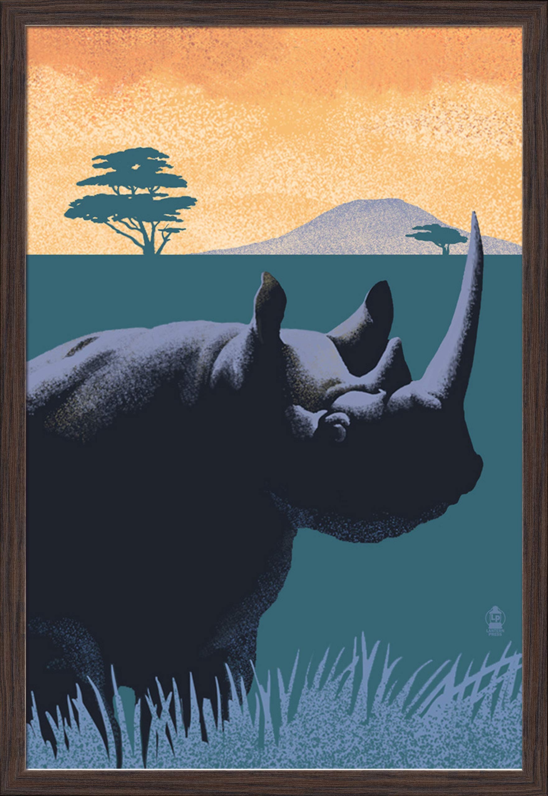 Black Rhino Lithograph Series 74280 - 24x36 Giclee Art Print in Espresso Wood Gallery Frame - Premium Wildlife Wall Art for Living Room, Office & Home Decor
