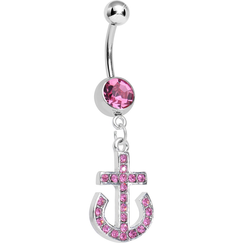 Sparkling Pink Anchor Dangle Belly Ring - Body Jewelry for Women | Perfect for Summer, Beach, and Piercing Lovers | Trendy & Stylish Navel Ring for Belly Button Piercing