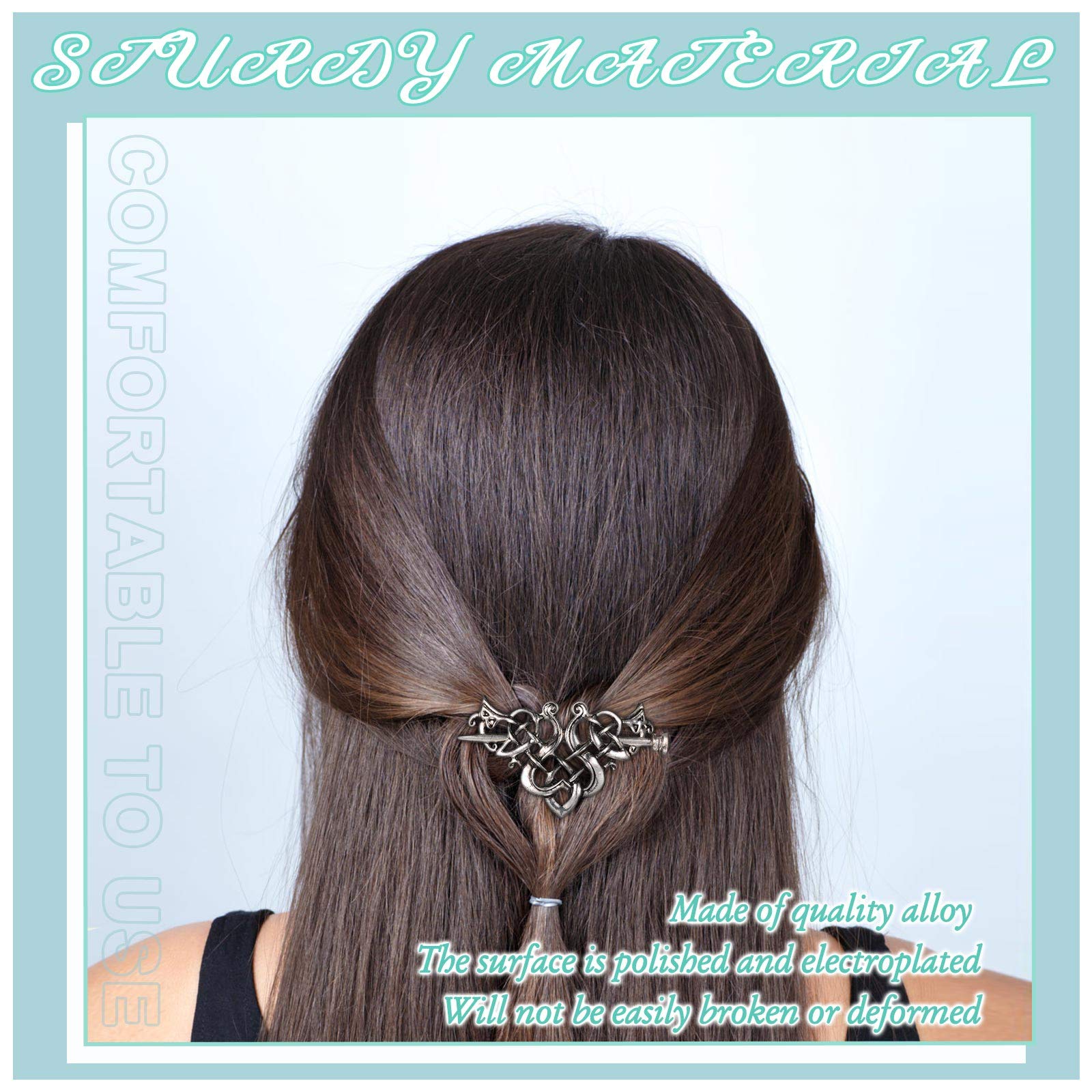Viking Celtic Hair Clips - 2 Pack Silver Hairpins with Intricate Knot Design, Medieval Hair Accessories for Women | Perfect for Cosplay, Renaissance Fairs & Boho Hairstyles