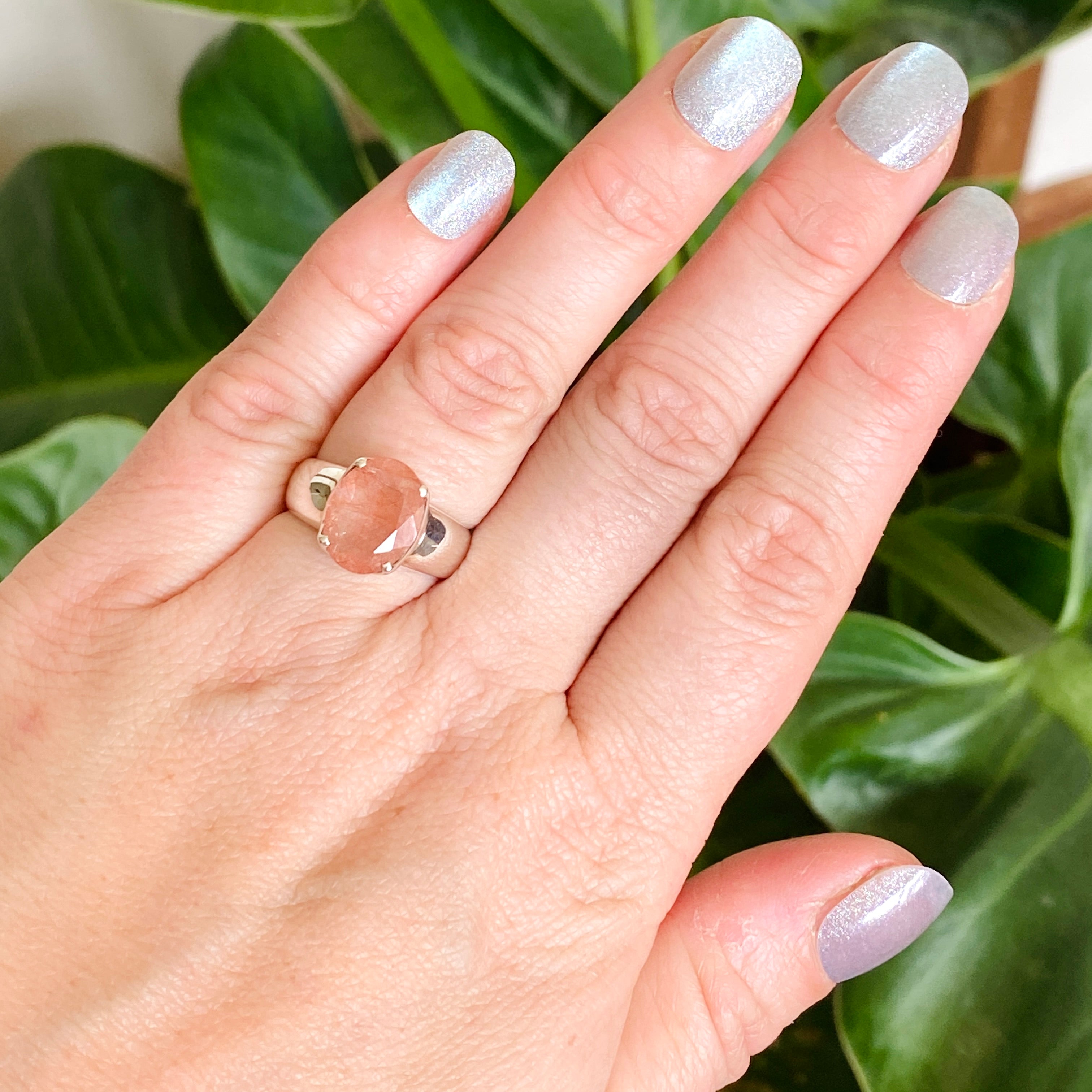 Natural Rutilated Quartz (Red) Oval Faceted Ring Size 6.5 - Handmade Sterling Silver Jewelry for Women, Gift for Her, Wedding, Anniversary & Special Occasions
