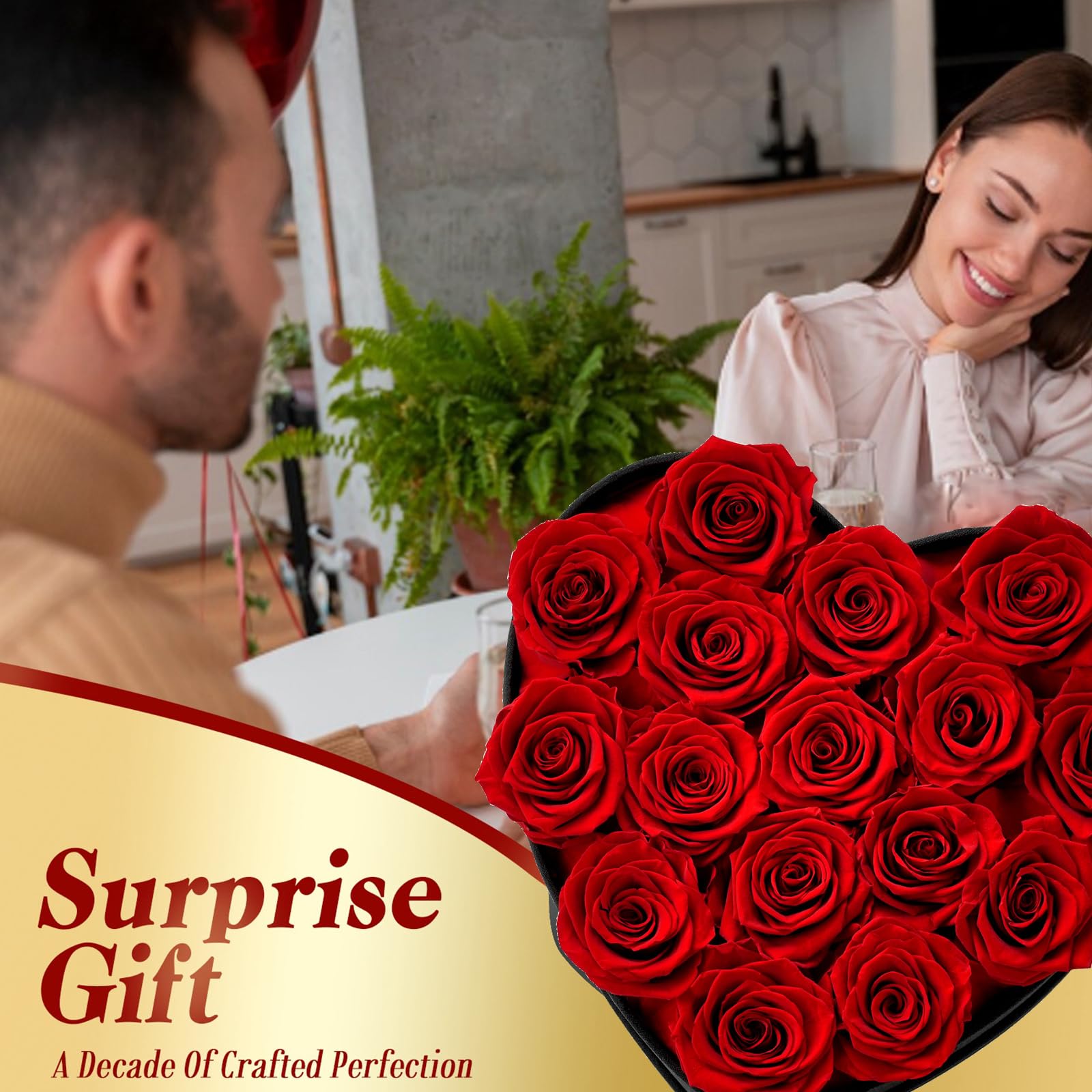 BLOSSBLISS 16-Piece Preserved Red Roses in Heart-Shaped Box - Eternal Love Gift for Wife, Anniversary, Valentine's Day & Mother's Day - Long-Lasting Luxury Floral Arrangement for Romantic Surprises & Home Decor