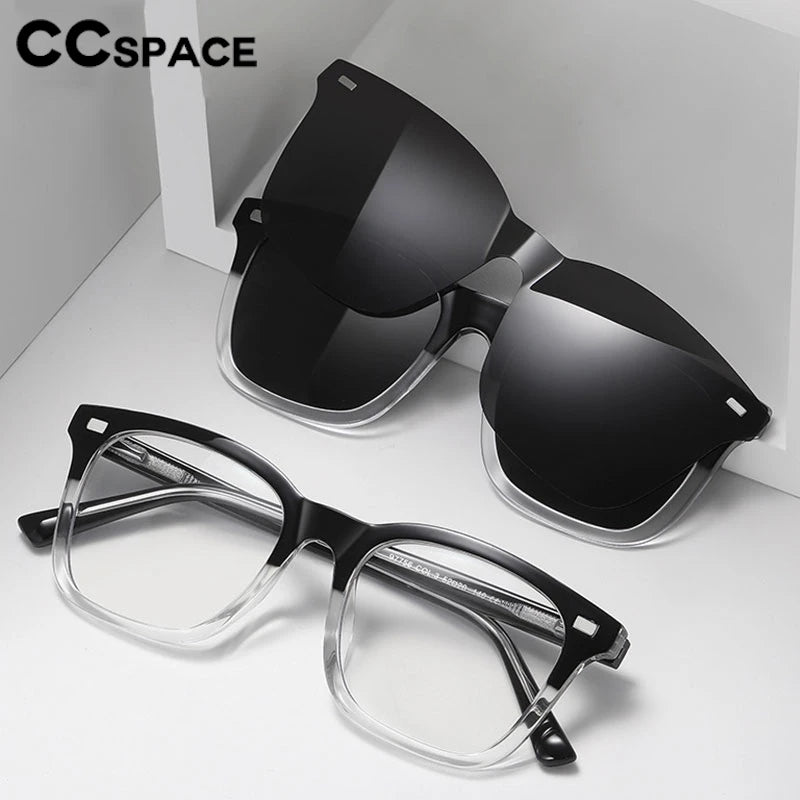 CCSpace Women's Square Full Rim Eyeglasses with Clip-On Sunglasses - Lightweight TR90 Alloy Frame - Fashionable Reading Glasses for Work, Driving & Outdoor Activities