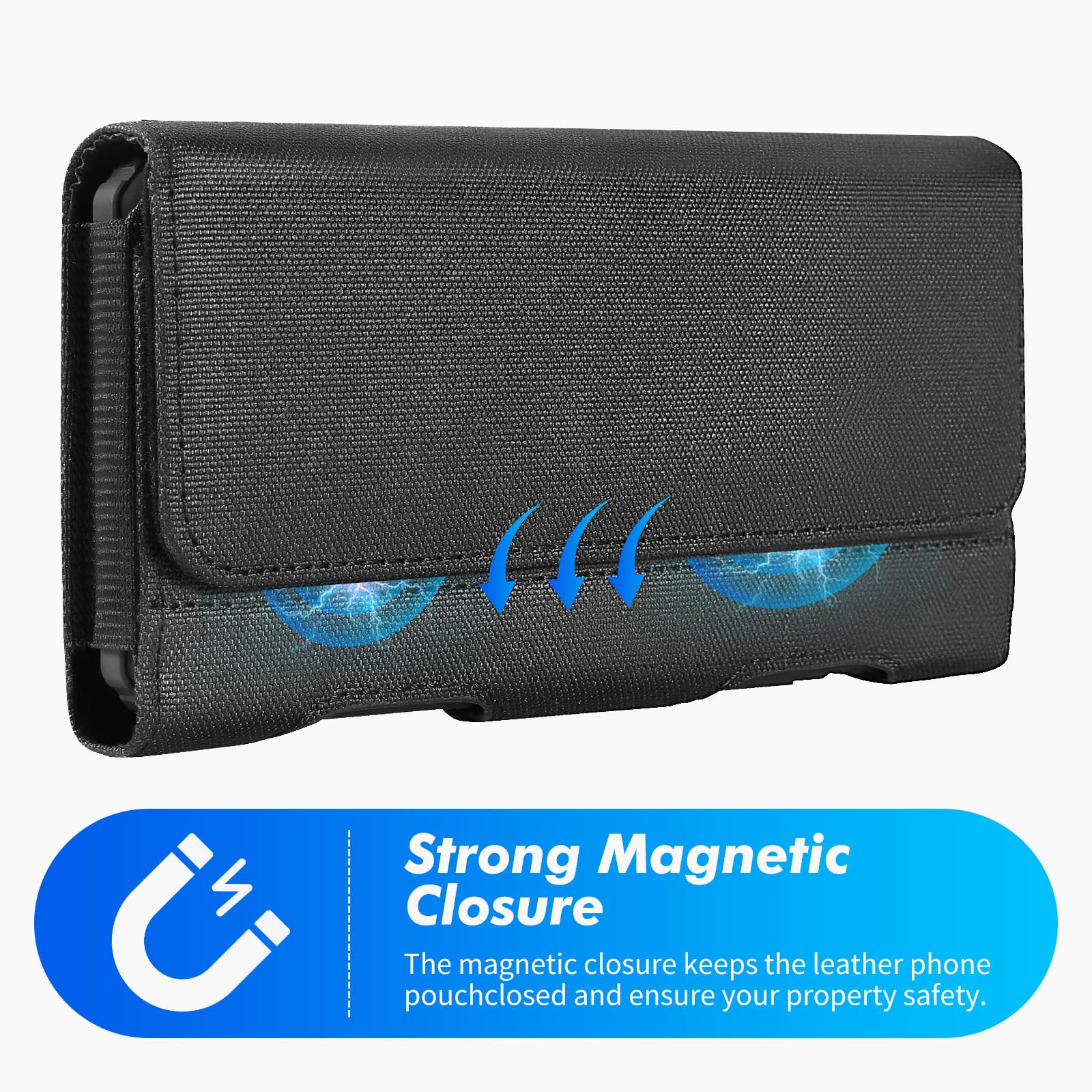 Mopaclle Nylon Phone Holster Belt Pouch for iPhone 15 Pro Max/14 Pro Max/13 Pro Max/12 Pro Max/11 Pro Max/8 Plus/7 Plus/6s Plus - Slim Fit Case Compatible, Black (Large) - Perfect for Running, Hiking, Workouts & Outdoor Activities
