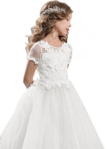 Little One Communion Dress for Girls - First Holy Communion Gown with Lace & Satin - Perfect for Church Ceremonies, Baptisms & Special Occasions
