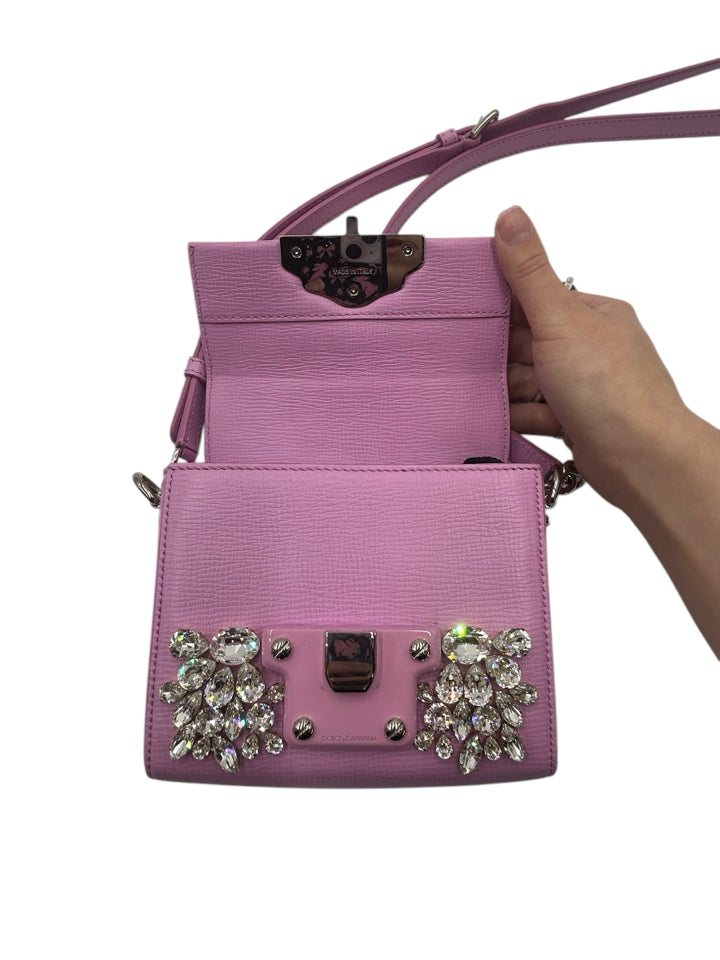 Dolce & Gabbana Mini Lucia Leather Crossbody Bag with Crystal Accents - Perfect for Evening Parties, Date Nights & Special Occasions