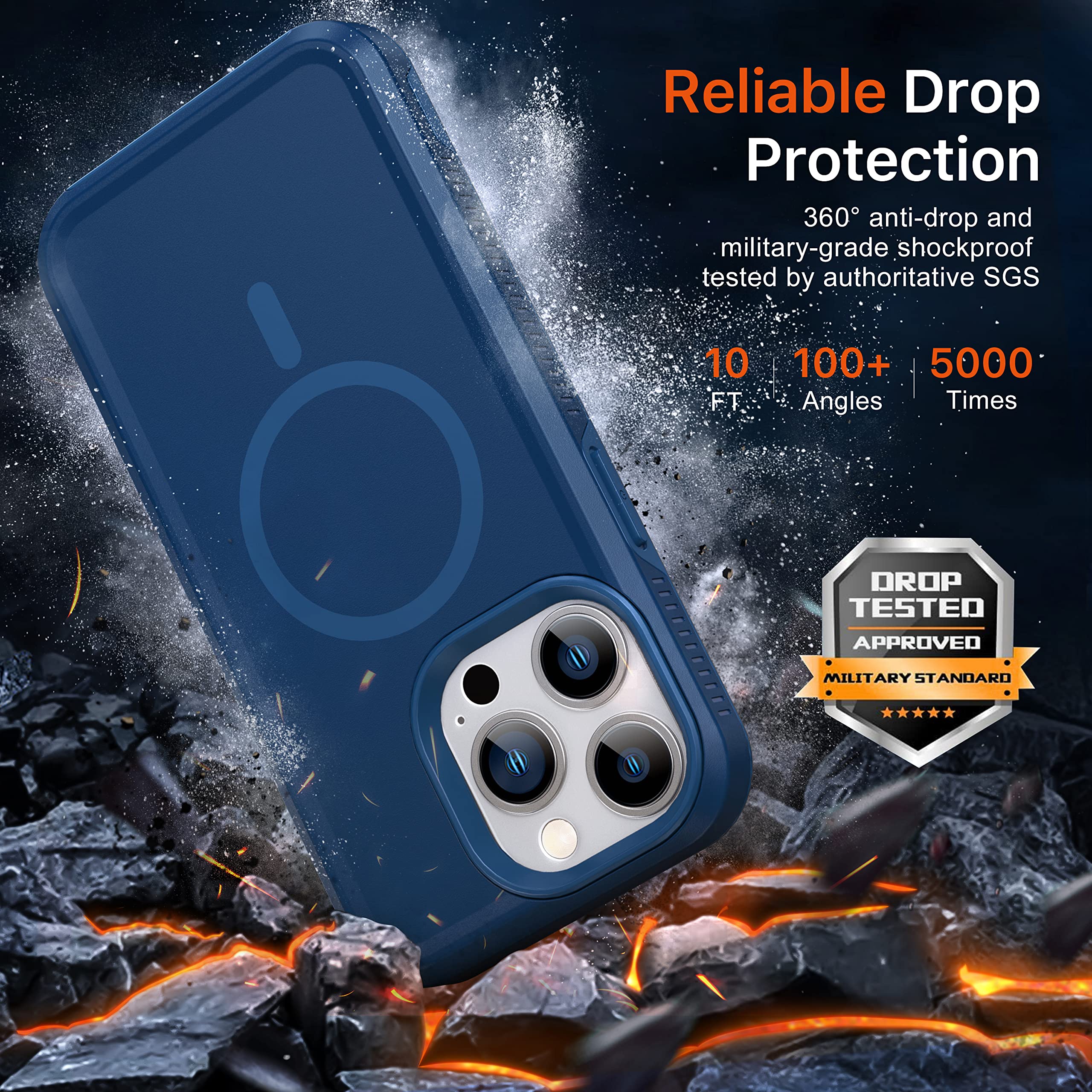 Shockproof Magnetic Case for iPhone 13 Pro Max with Tempered Glass Screen Protector & Camera Lens Cover | Magsafe Compatible | Heavy Duty Rugged Protection for Outdoor, Work & Travel