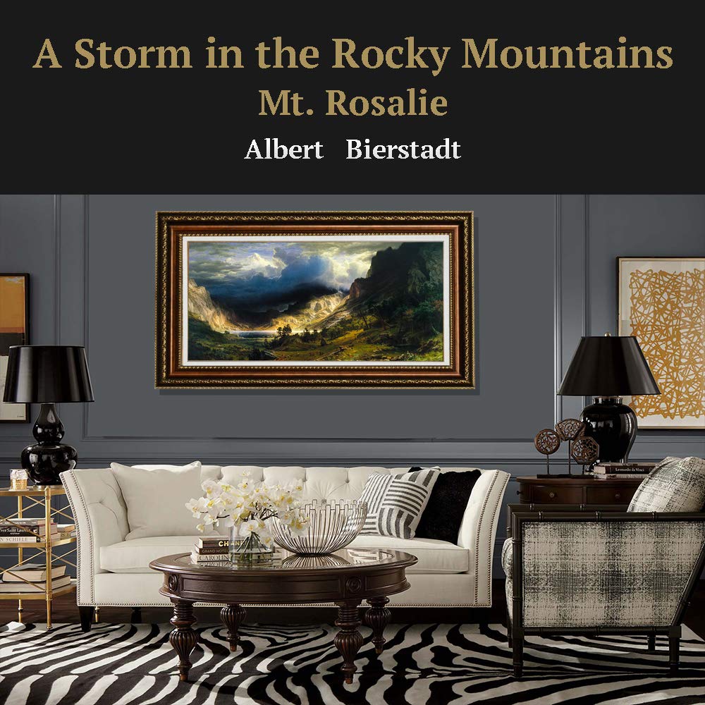 EliteArt Albert Bierstadt Storm in the Rocky Mountains Mt. Rosalie 1866 Oil Painting Reproduction - Giclee Wall Art Canvas Print Framed 36x24 Inches - Perfect for Living Room, Office & Home Decor